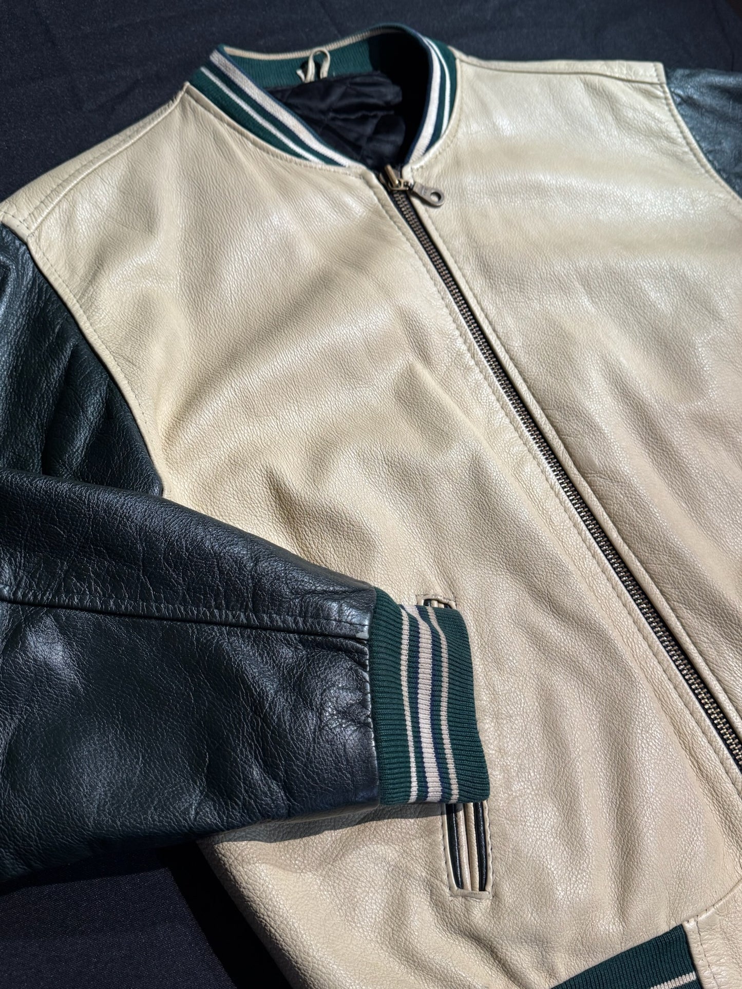 VINTAGE COLLEGE VARSITY LEATHER JACKET SZ: M