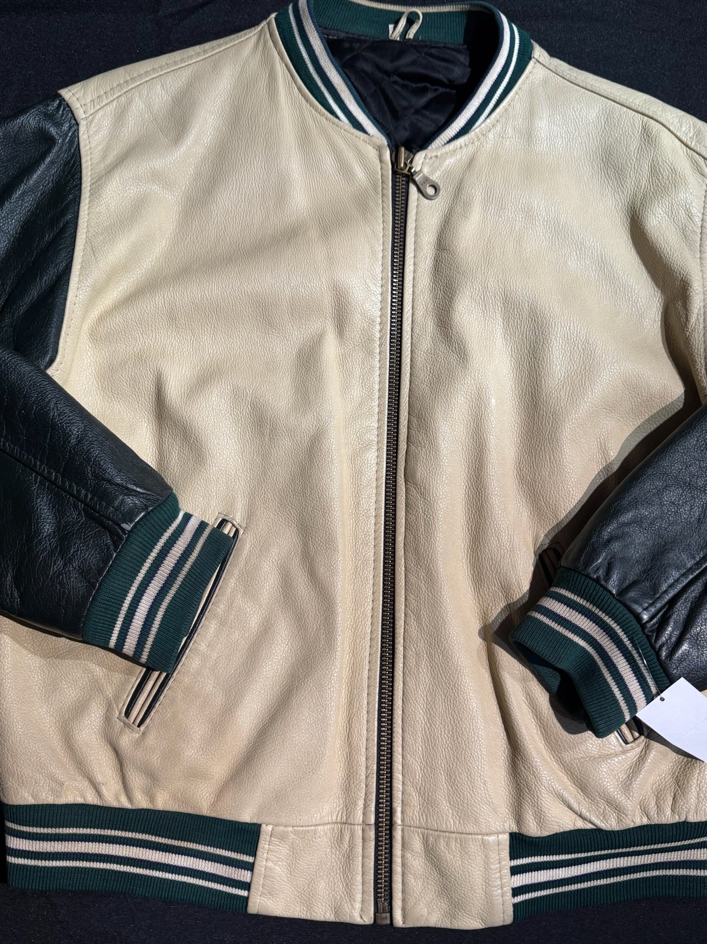 VINTAGE COLLEGE VARSITY LEATHER JACKET SZ: M