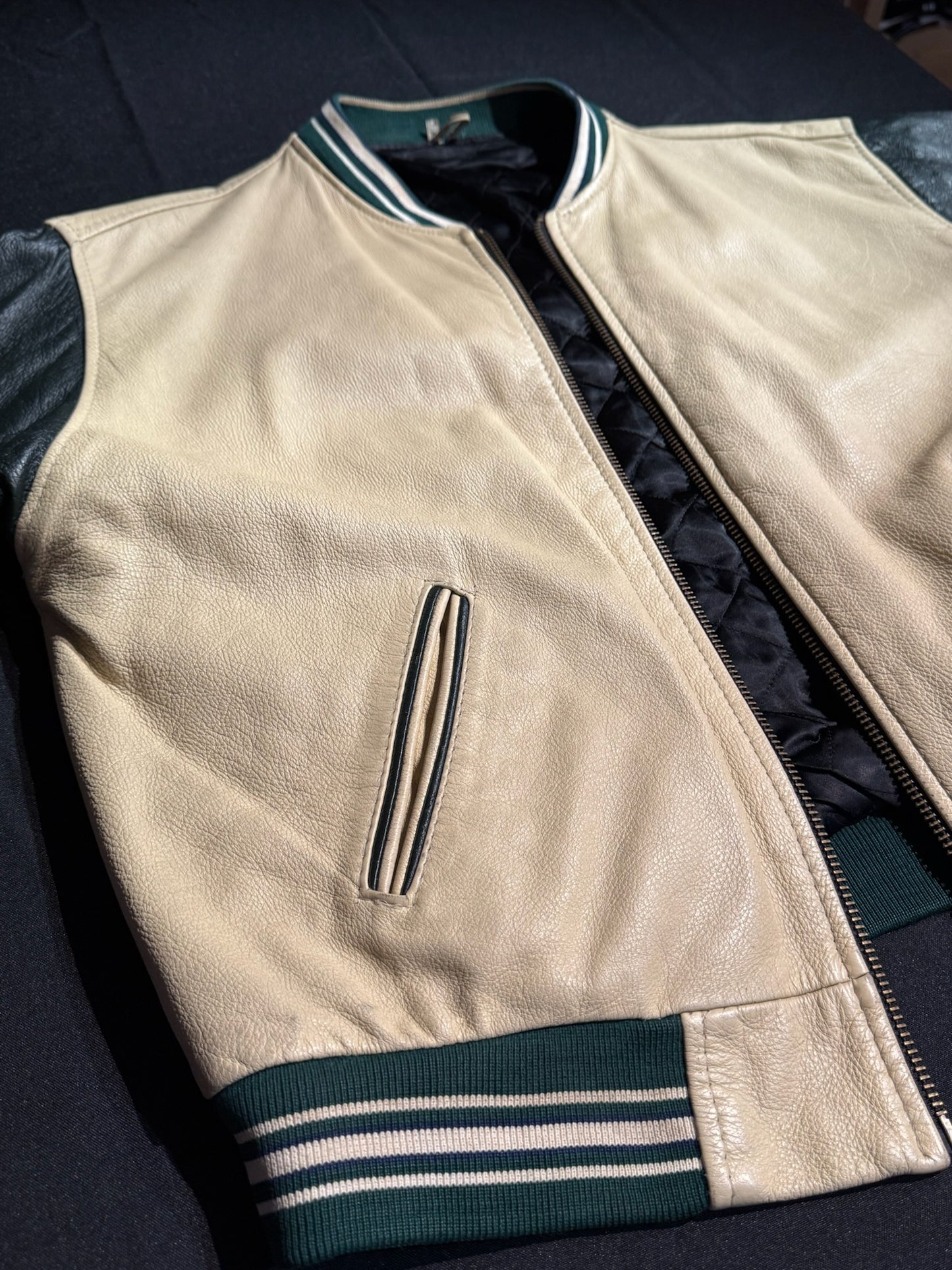 VINTAGE COLLEGE VARSITY LEATHER JACKET SZ: M