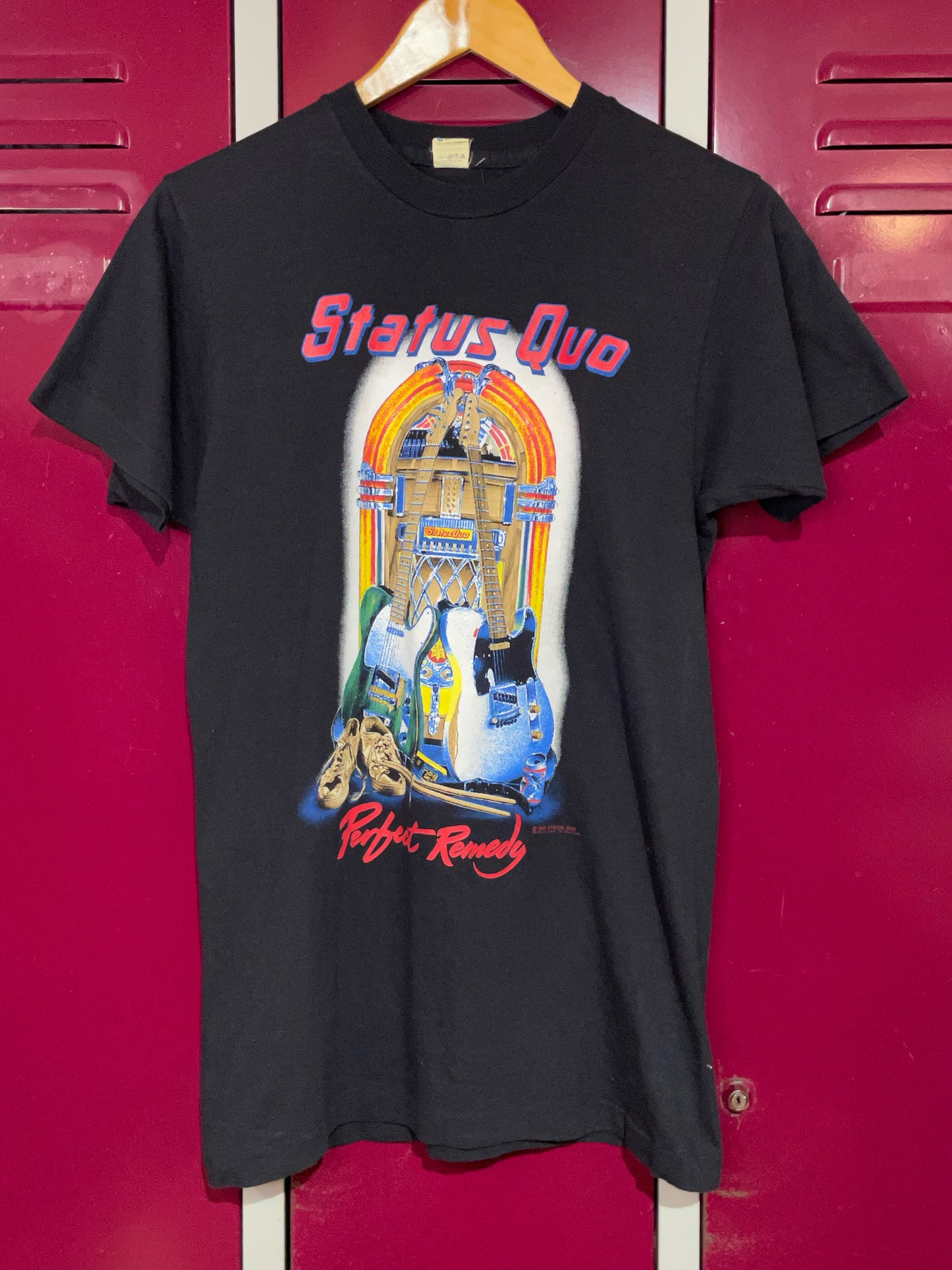 VINTAGE 1989 STATUS QUO "PROJECT REMEDY TOUR" MUSIC BAND T-SHIRT SZ: M