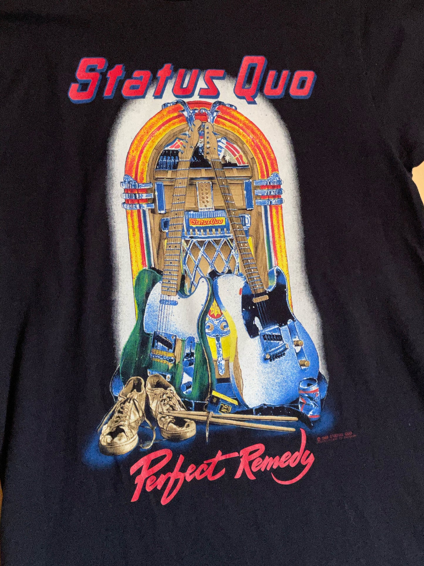 VINTAGE 1989 STATUS QUO "PROJECT REMEDY TOUR" MUSIC BAND T-SHIRT SZ: M