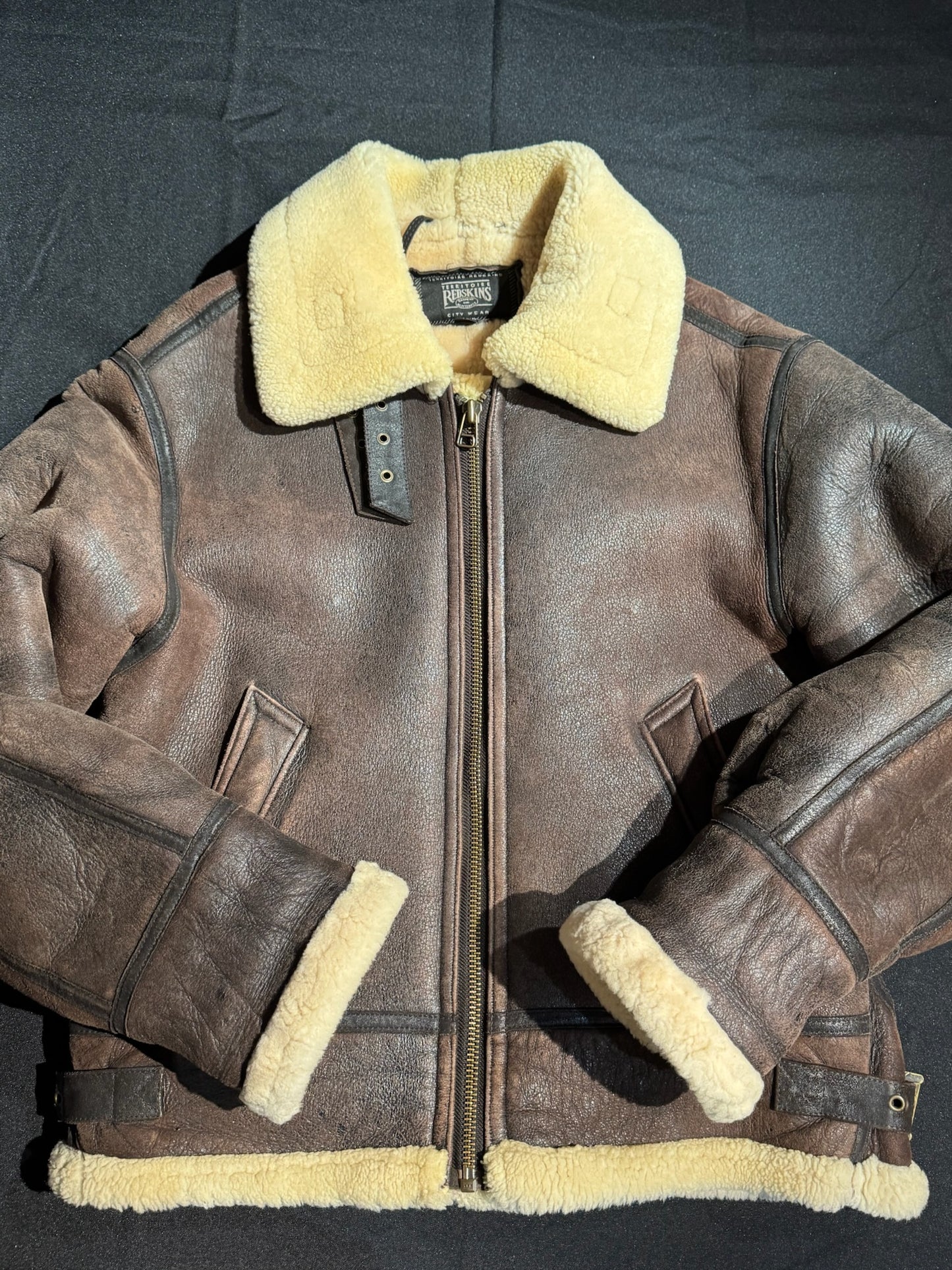 VINTAGE 90s REDSKINS BOMBARDIER SHEARLING JACKET SZ: M