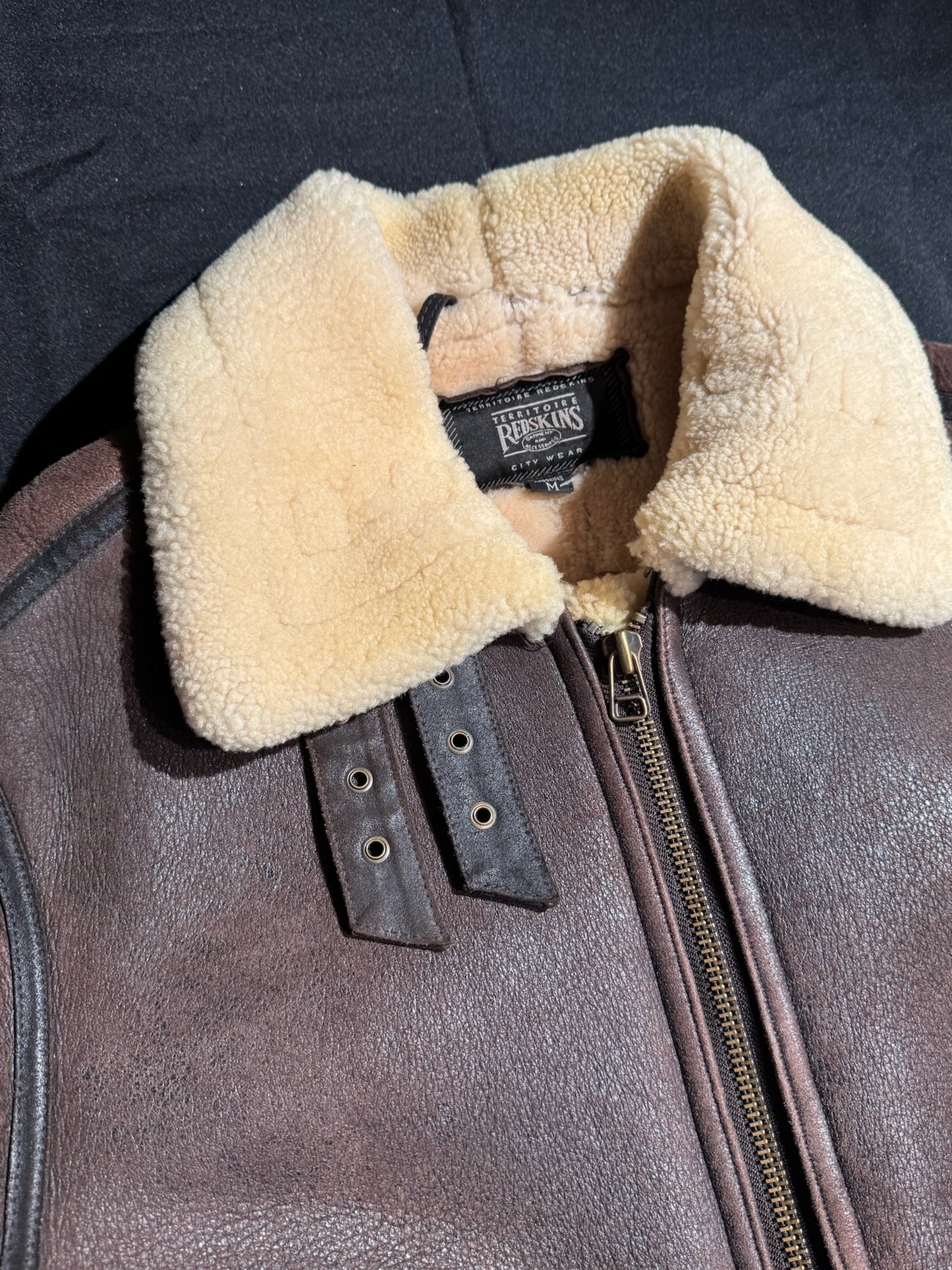 VINTAGE 90s REDSKINS BOMBARDIER SHEARLING JACKET SZ: M