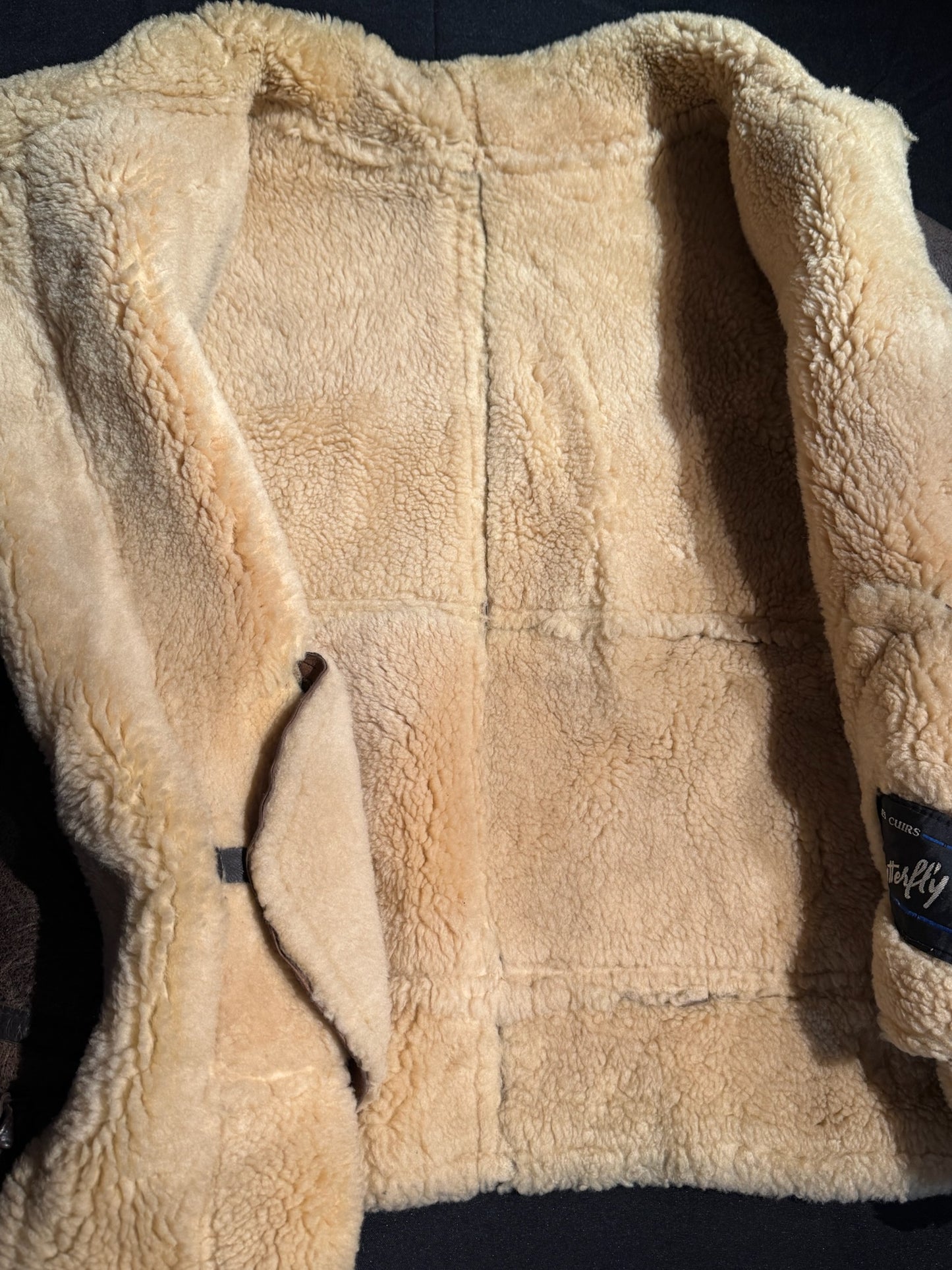 VINTAGE 80s BUTTERFLY STYL PARIS BOMBARDIER SHEARLING JACKET SZ: S/M
