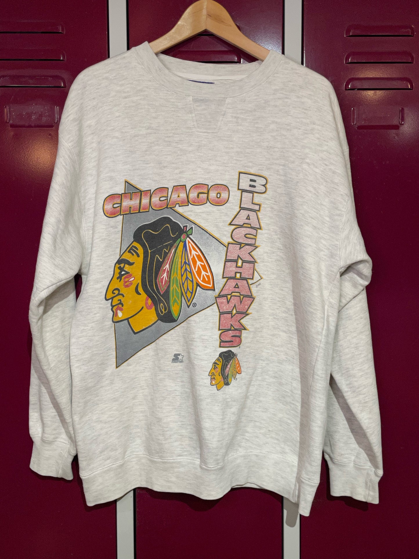 VINTAGE 90s STARTER CHICAGO BLACKHAWKS NHL CREWNECK SWEATSHIRT SZ: L