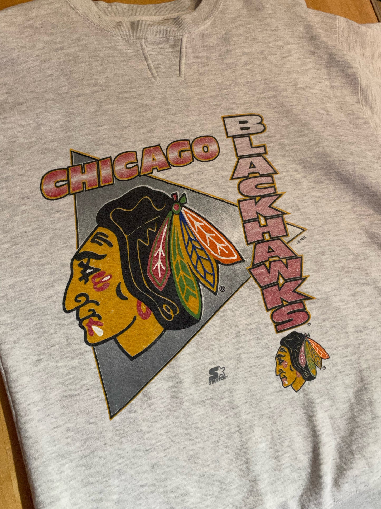 VINTAGE 90s STARTER CHICAGO BLACKHAWKS NHL CREWNECK SWEATSHIRT SZ: L