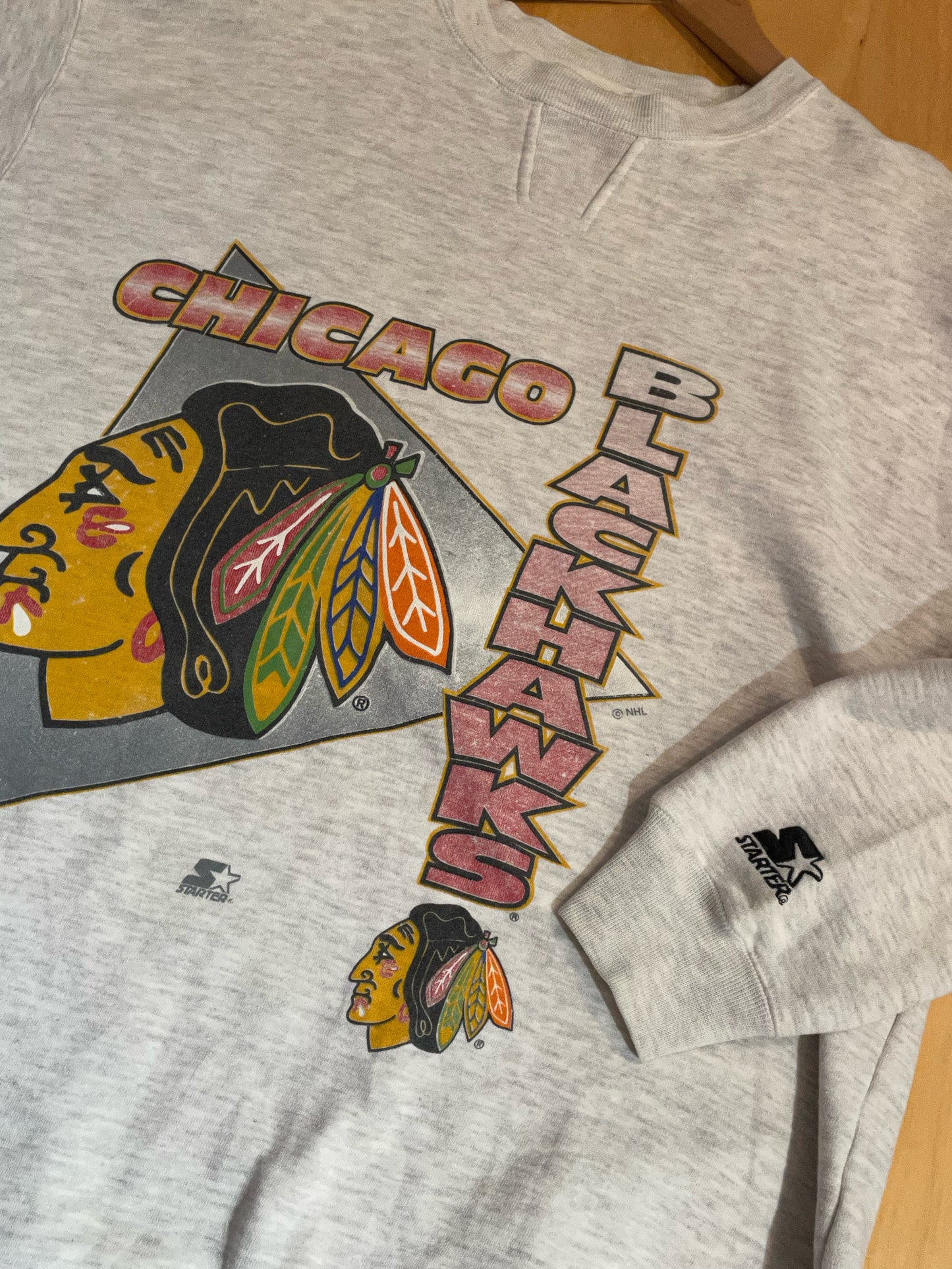 VINTAGE 90s STARTER CHICAGO BLACKHAWKS NHL CREWNECK SWEATSHIRT SZ: L
