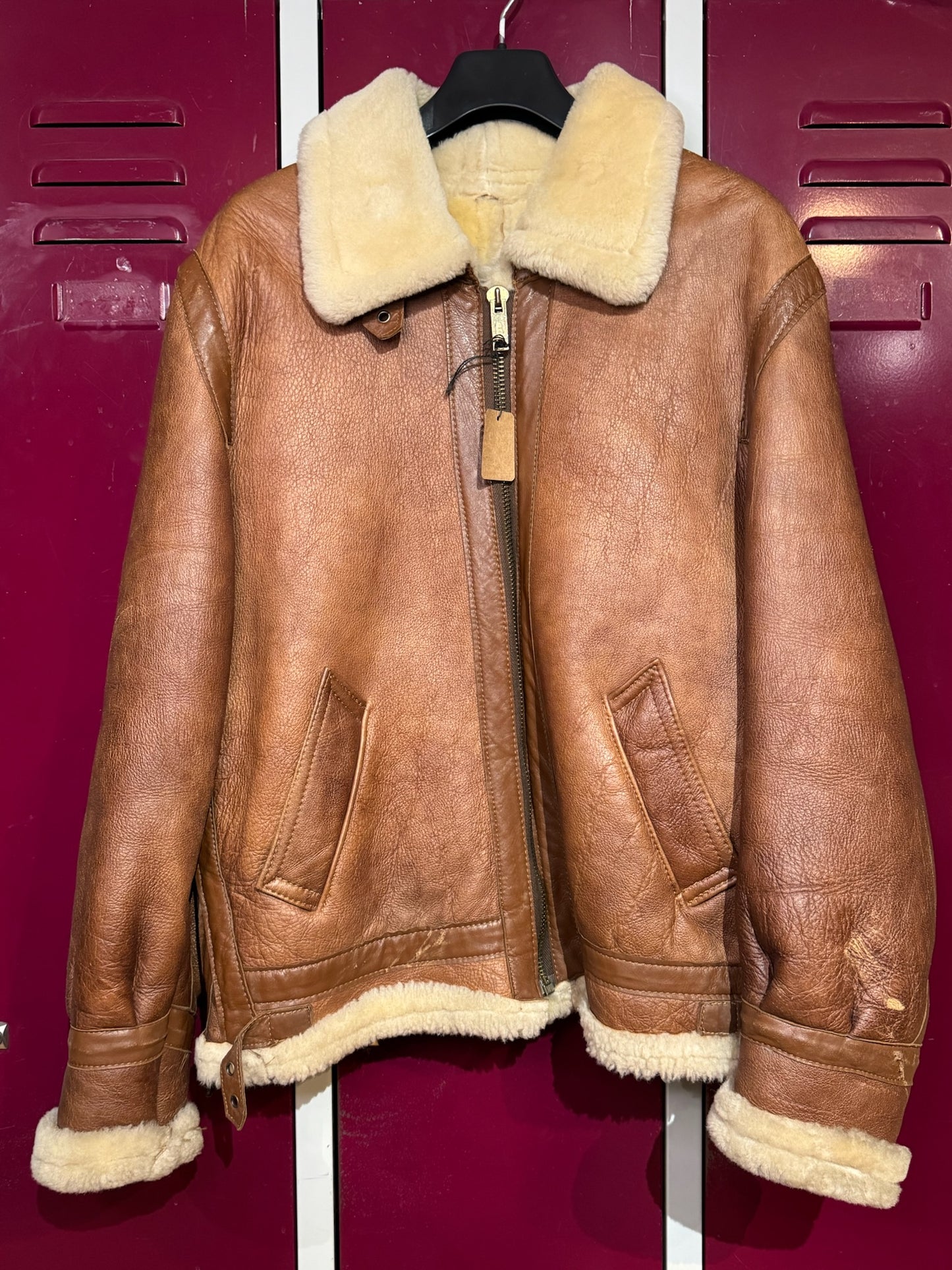 VINTAGE SHEARLING BOMBARDIER SHEEPSKIN CAMEL JACKET SZ: S/M