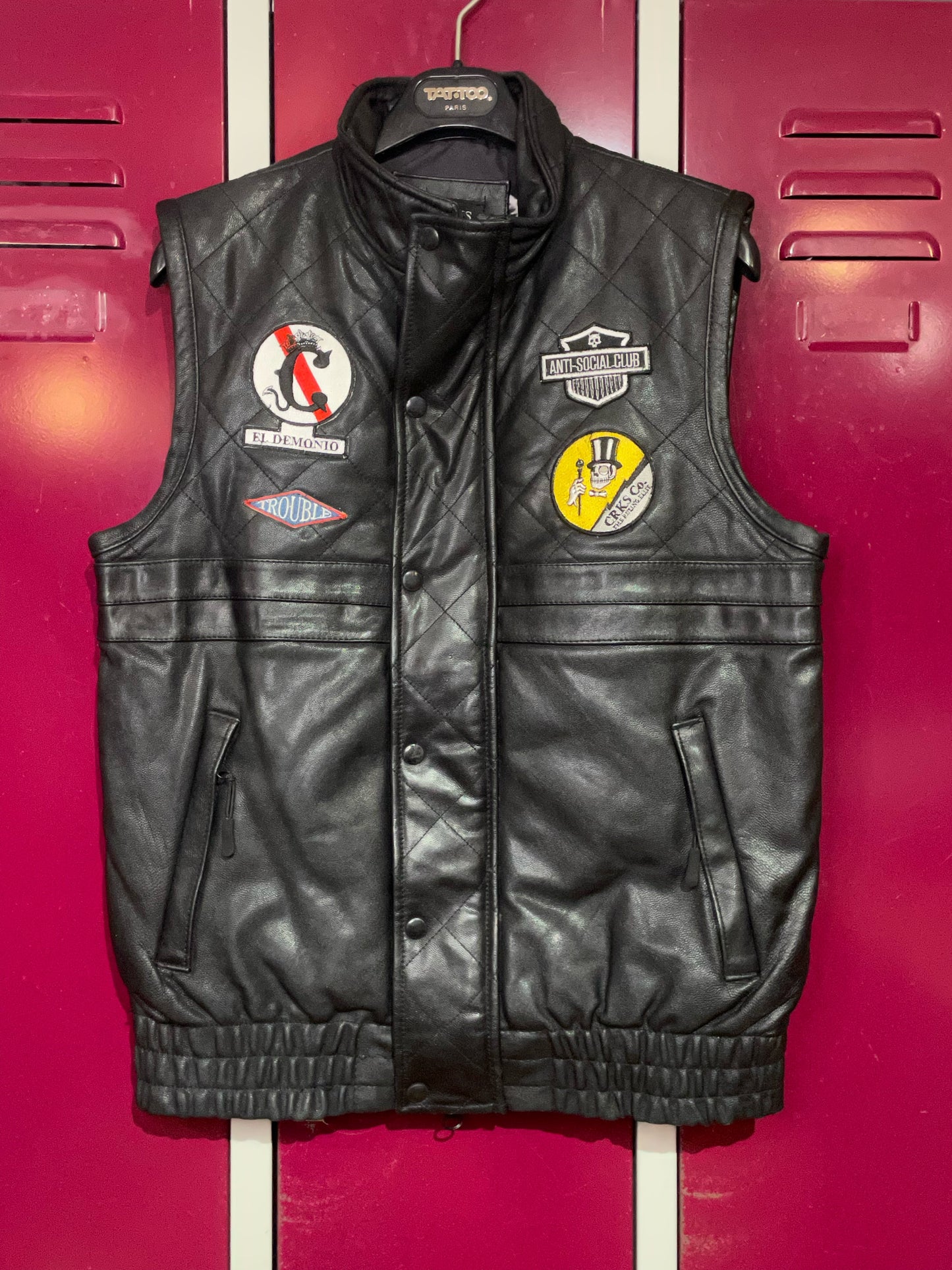 CROOKS & CASTLES LEATHER BIKER VEST SZ: S