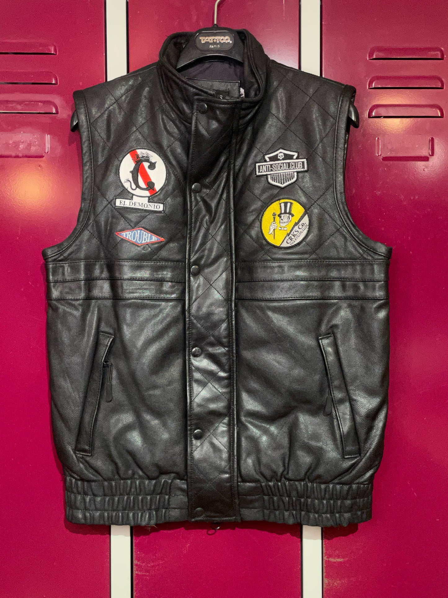 CROOKS & CASTLES LEATHER BIKER VEST SZ: S