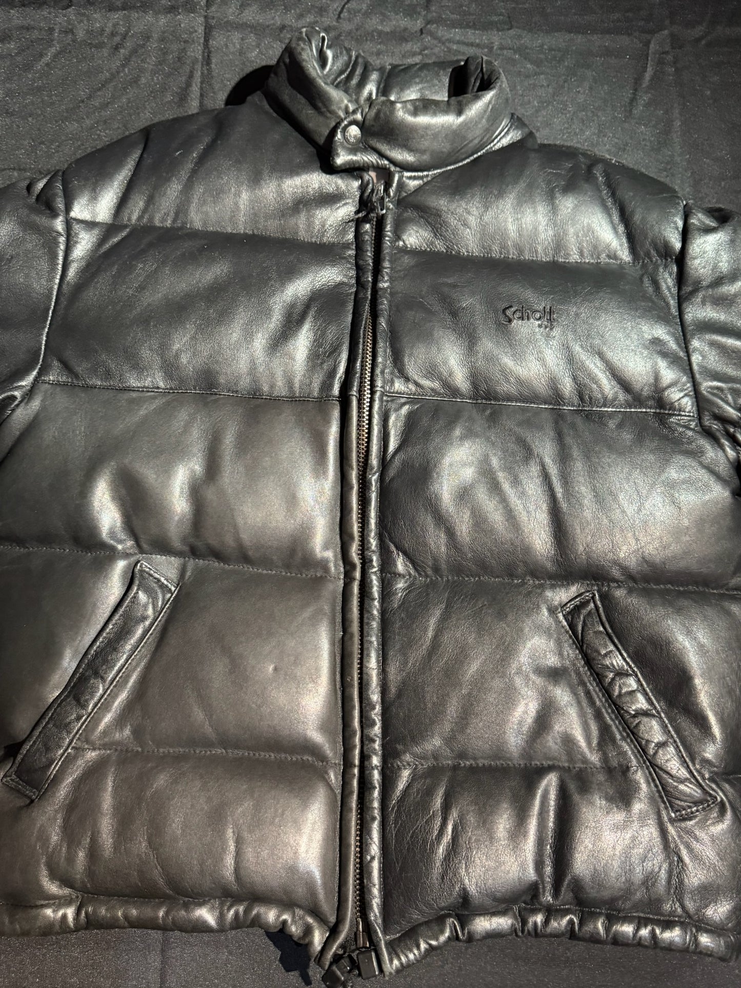 VINTAGE SCHOTT N.Y.C "DOWN" LEATHER GOOSE JACKET SZ: L