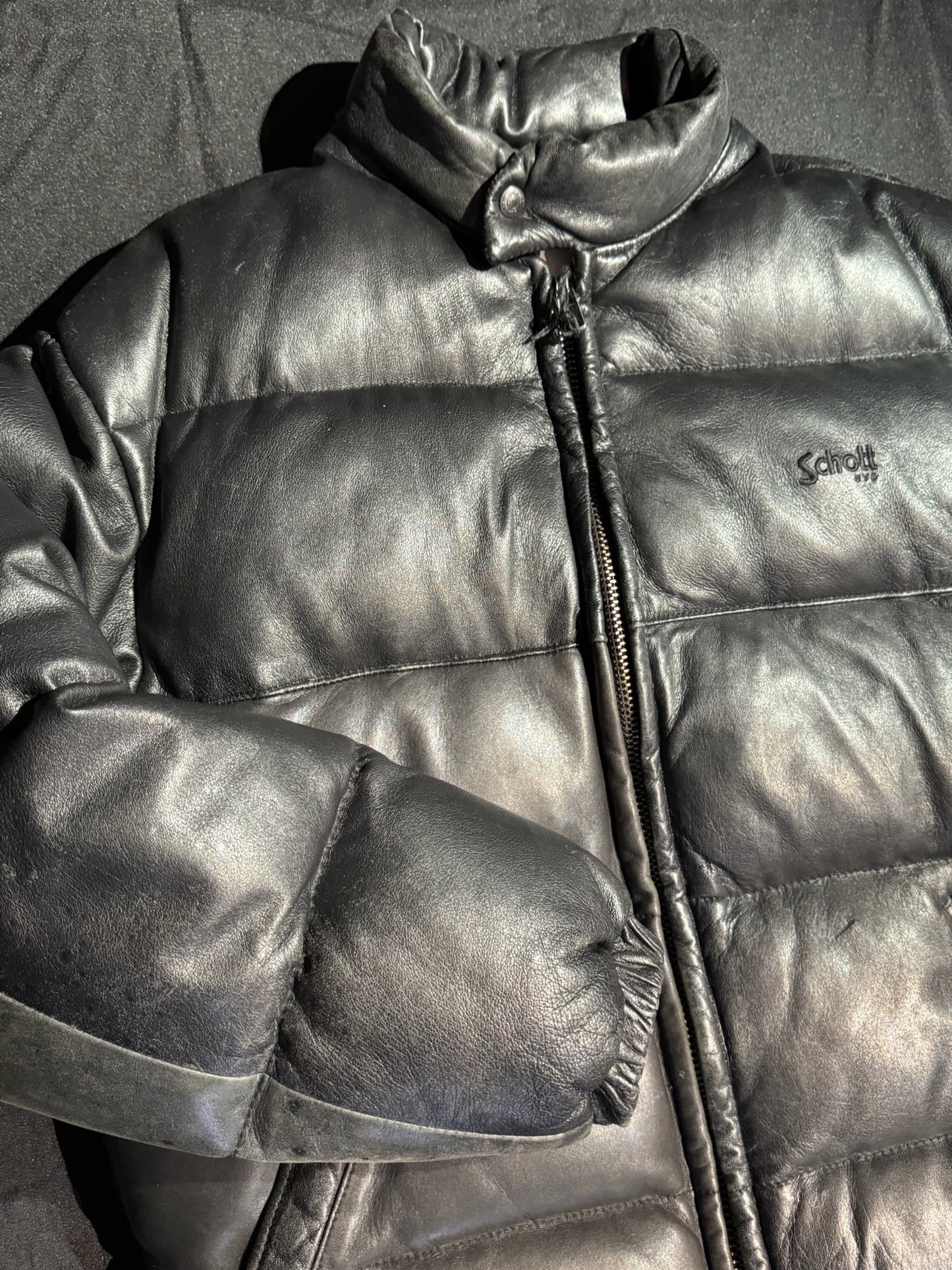 VINTAGE SCHOTT N.Y.C "DOWN" LEATHER GOOSE JACKET SZ: L