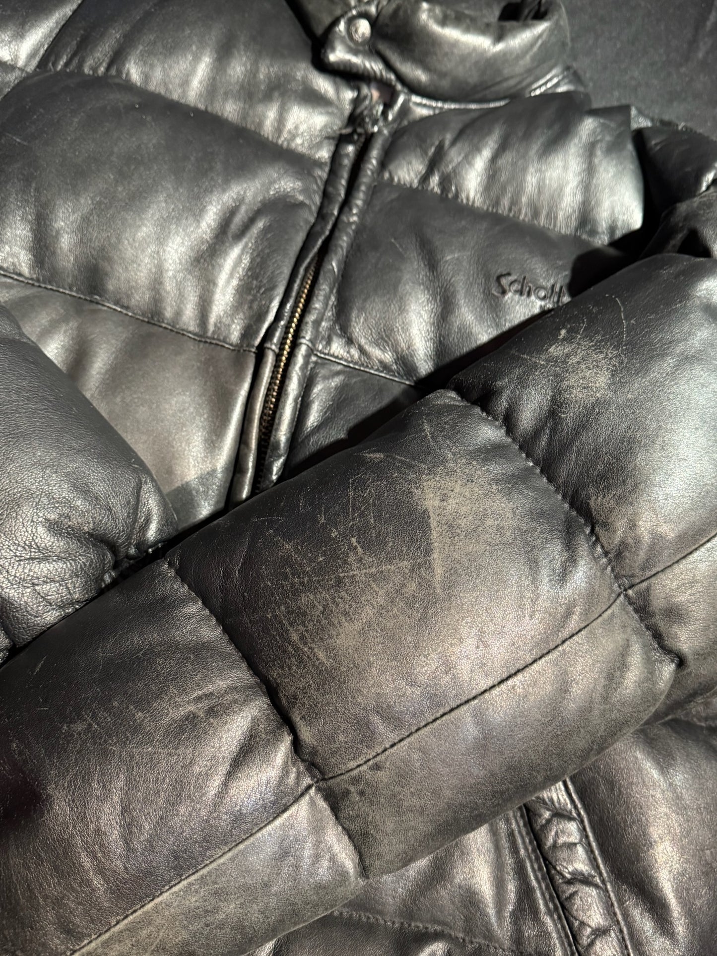 VINTAGE SCHOTT N.Y.C "DOWN" LEATHER GOOSE JACKET SZ: L
