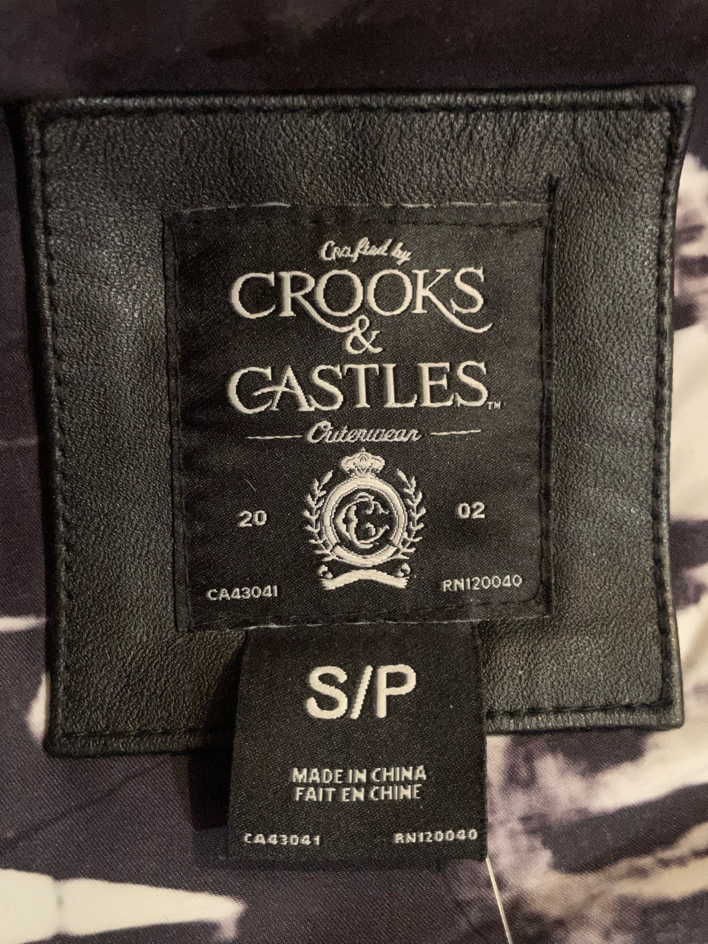 CROOKS & CASTLES LEATHER BIKER VEST SZ: S