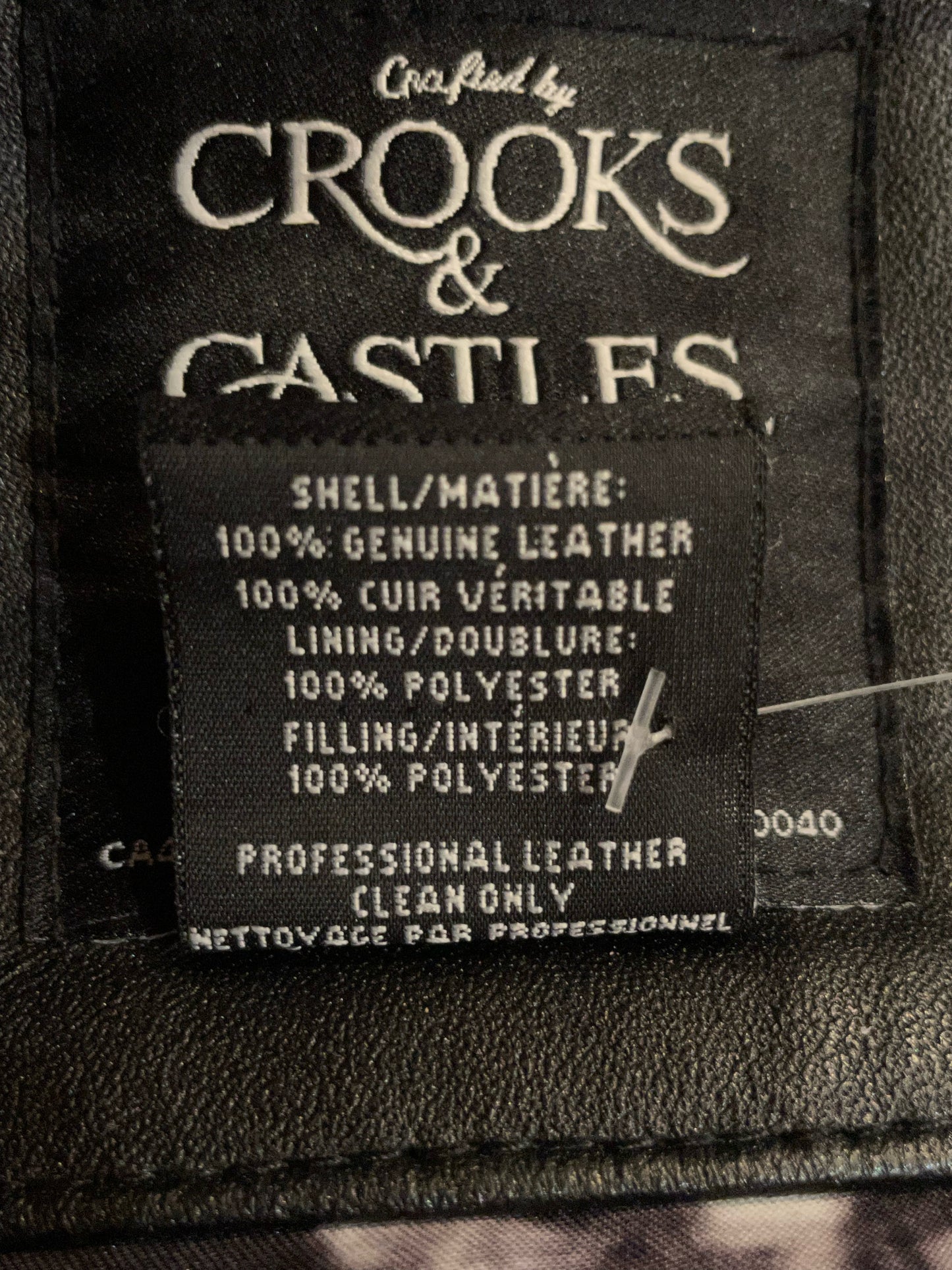 CROOKS & CASTLES LEATHER BIKER VEST SZ: S
