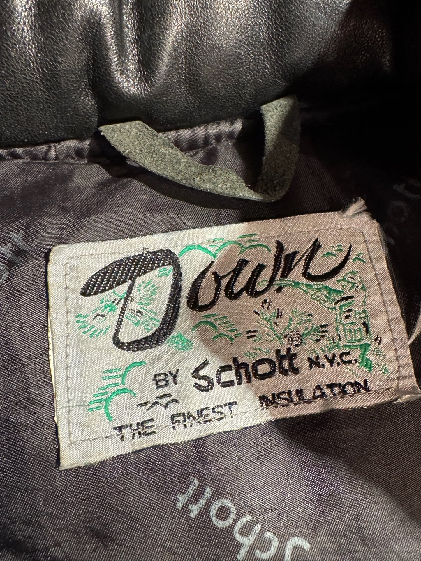 VINTAGE SCHOTT N.Y.C "DOWN" LEATHER GOOSE JACKET SZ: L