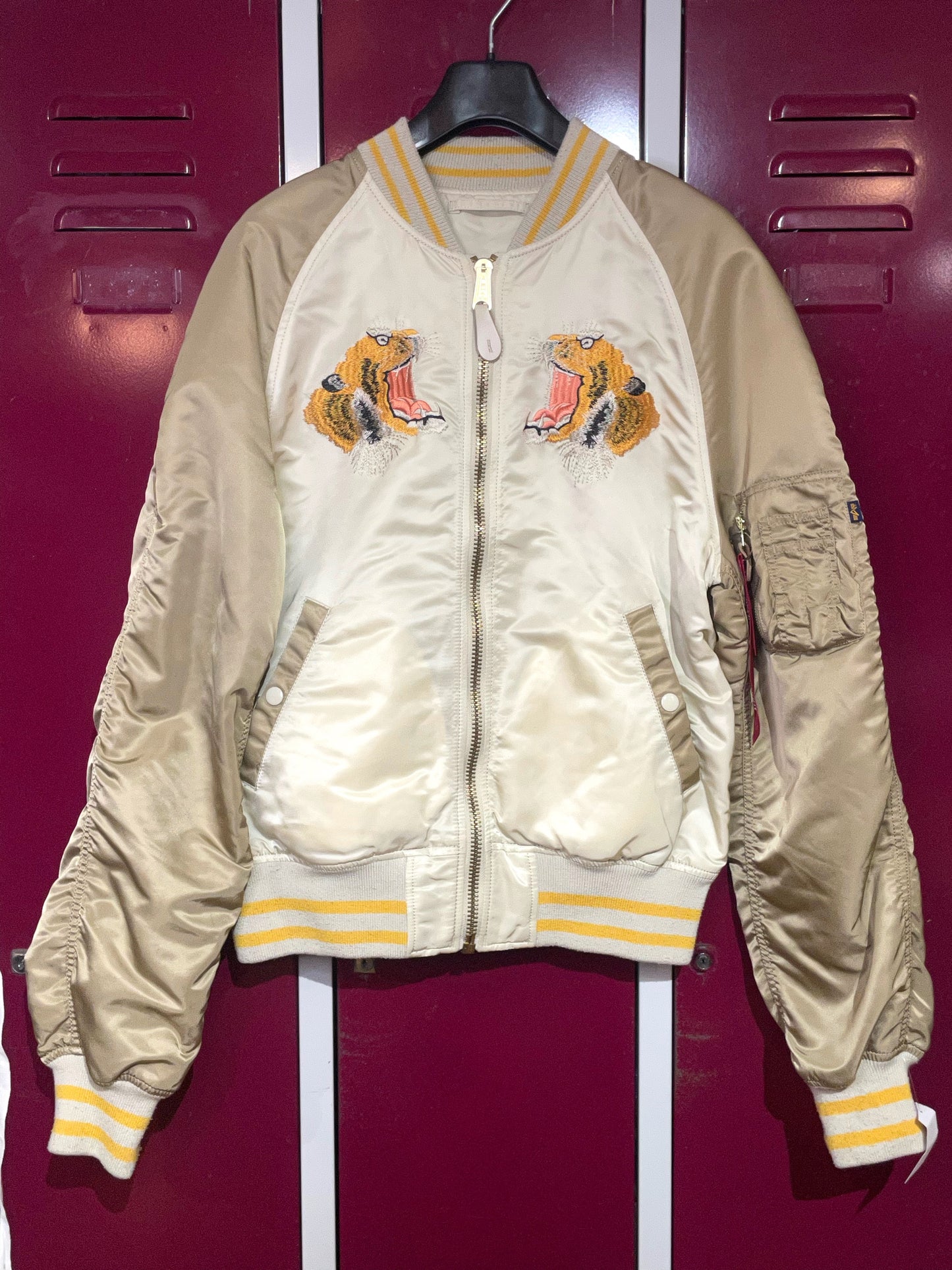 ALPHA INDUSTRIES REVERSIBLE "TIGER" SATIN BOMBER LIMITED EDITION SOUVENIR JACKET  SZ: L