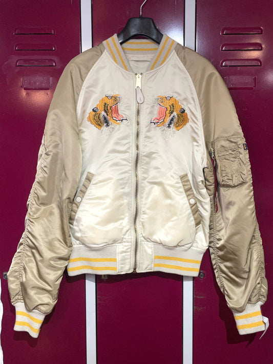 ALPHA INDUSTRIES REVERSIBLE "TIGER" SATIN BOMBER LIMITED EDITION SOUVENIR JACKET  SZ: L