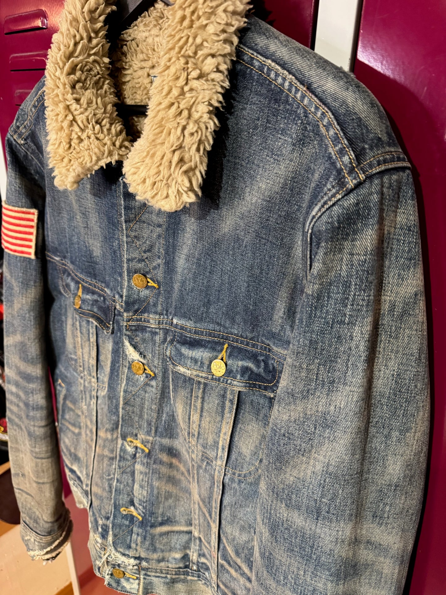 POLO RALPH LAUREN AZTEC SOUTHWEST THUNDERBIRD SHERPA DENIM JACKET SZ: L