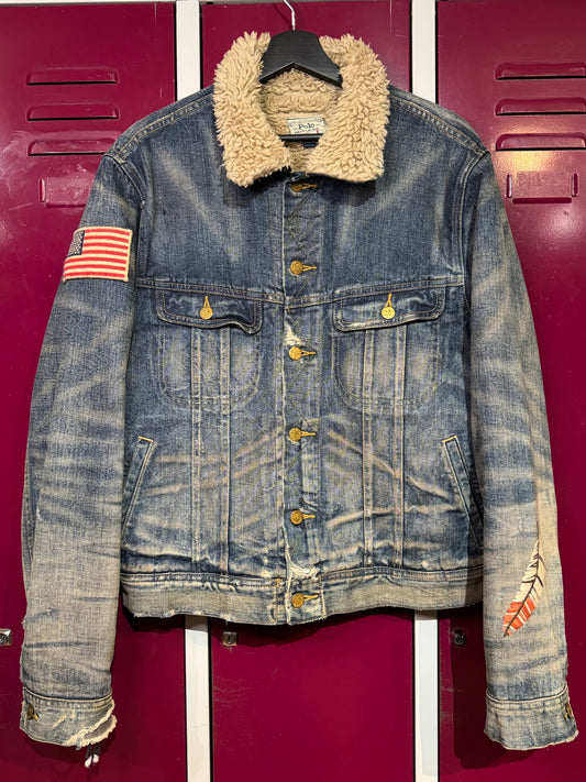 POLO RALPH LAUREN AZTEC SOUTHWEST THUNDERBIRD SHERPA DENIM JACKET SZ: L