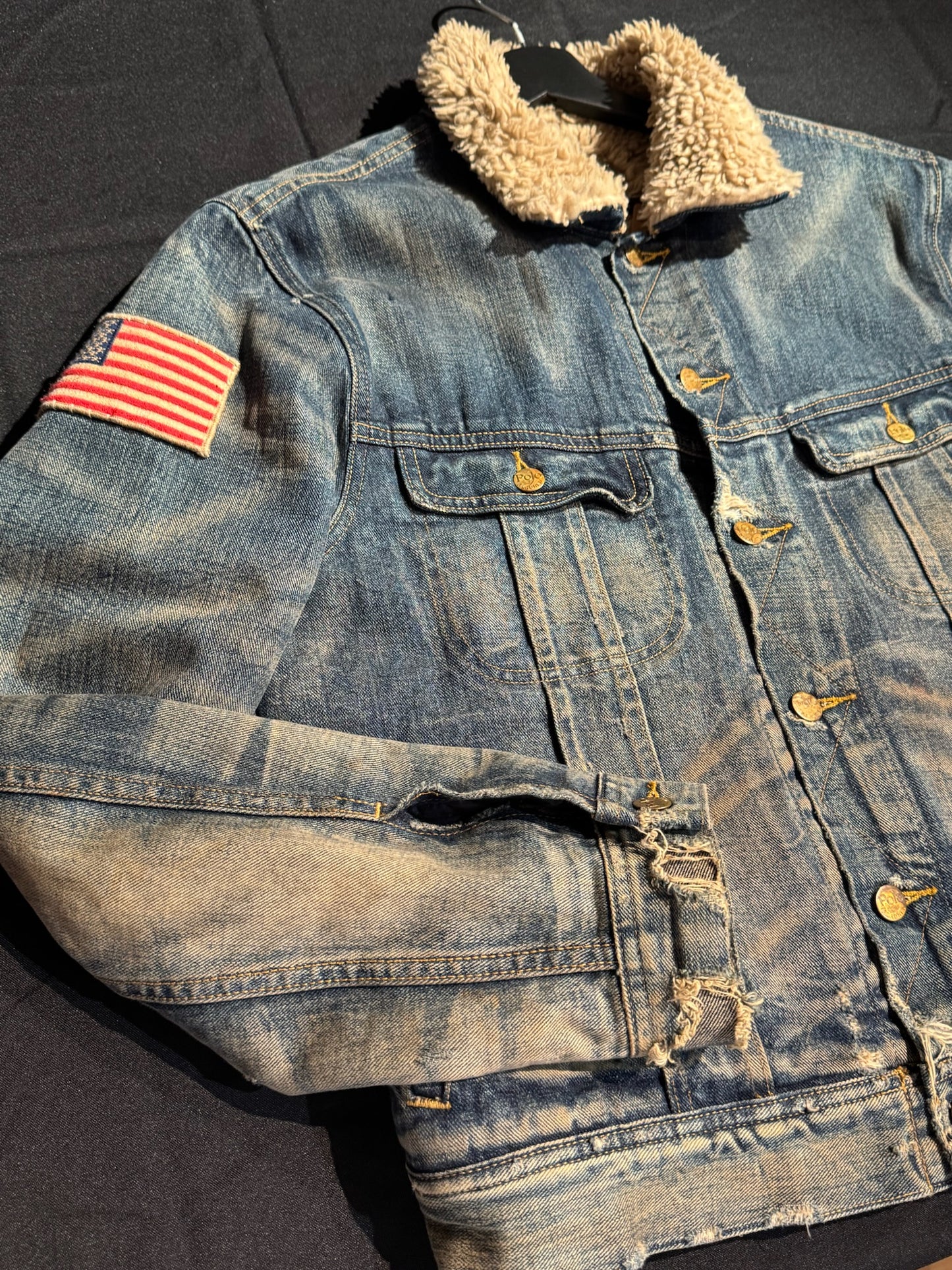 POLO RALPH LAUREN AZTEC SOUTHWEST THUNDERBIRD SHERPA DENIM JACKET SZ: L