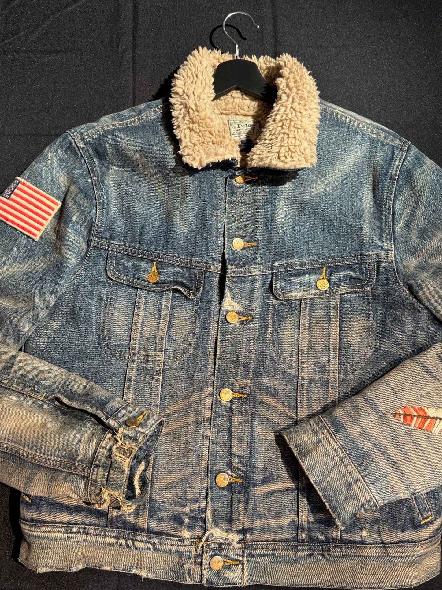 POLO RALPH LAUREN AZTEC SOUTHWEST THUNDERBIRD SHERPA DENIM JACKET SZ: L