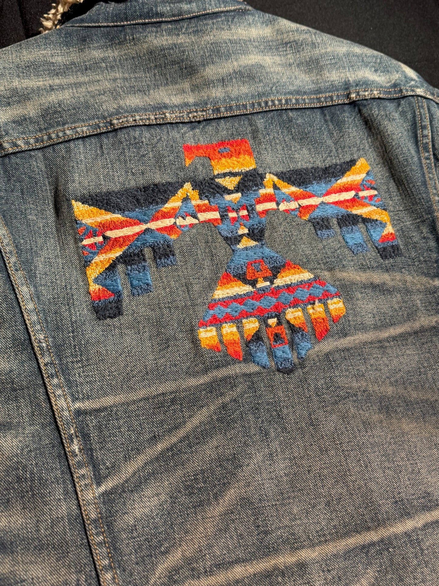 POLO RALPH LAUREN AZTEC SOUTHWEST THUNDERBIRD SHERPA DENIM JACKET SZ: L