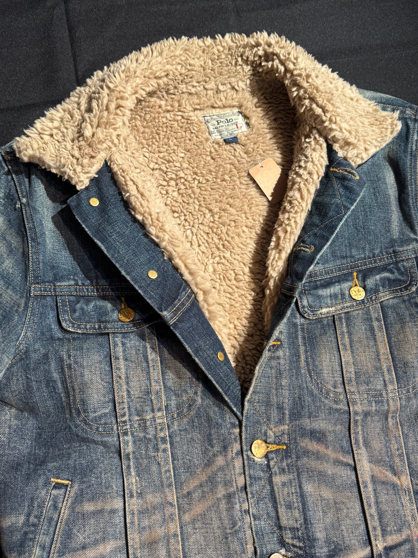 POLO RALPH LAUREN AZTEC SOUTHWEST THUNDERBIRD SHERPA DENIM JACKET SZ: L