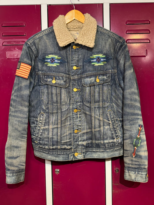 POLO RALPH LAUREN AZTEC SOUTHWEST THUNDERBIRD SHERPA DENIM JACKET SZ: S