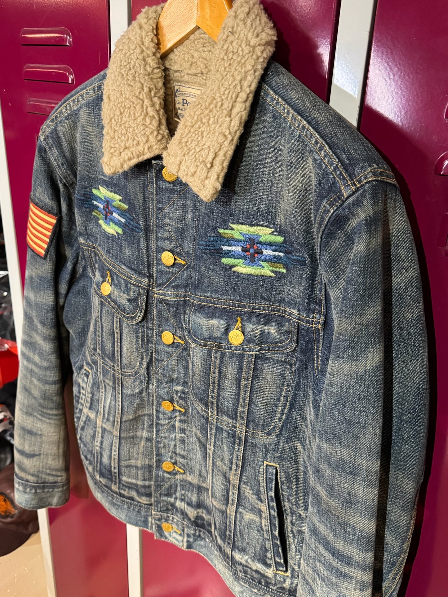 POLO RALPH LAUREN AZTEC SOUTHWEST THUNDERBIRD SHERPA DENIM JACKET SZ: S