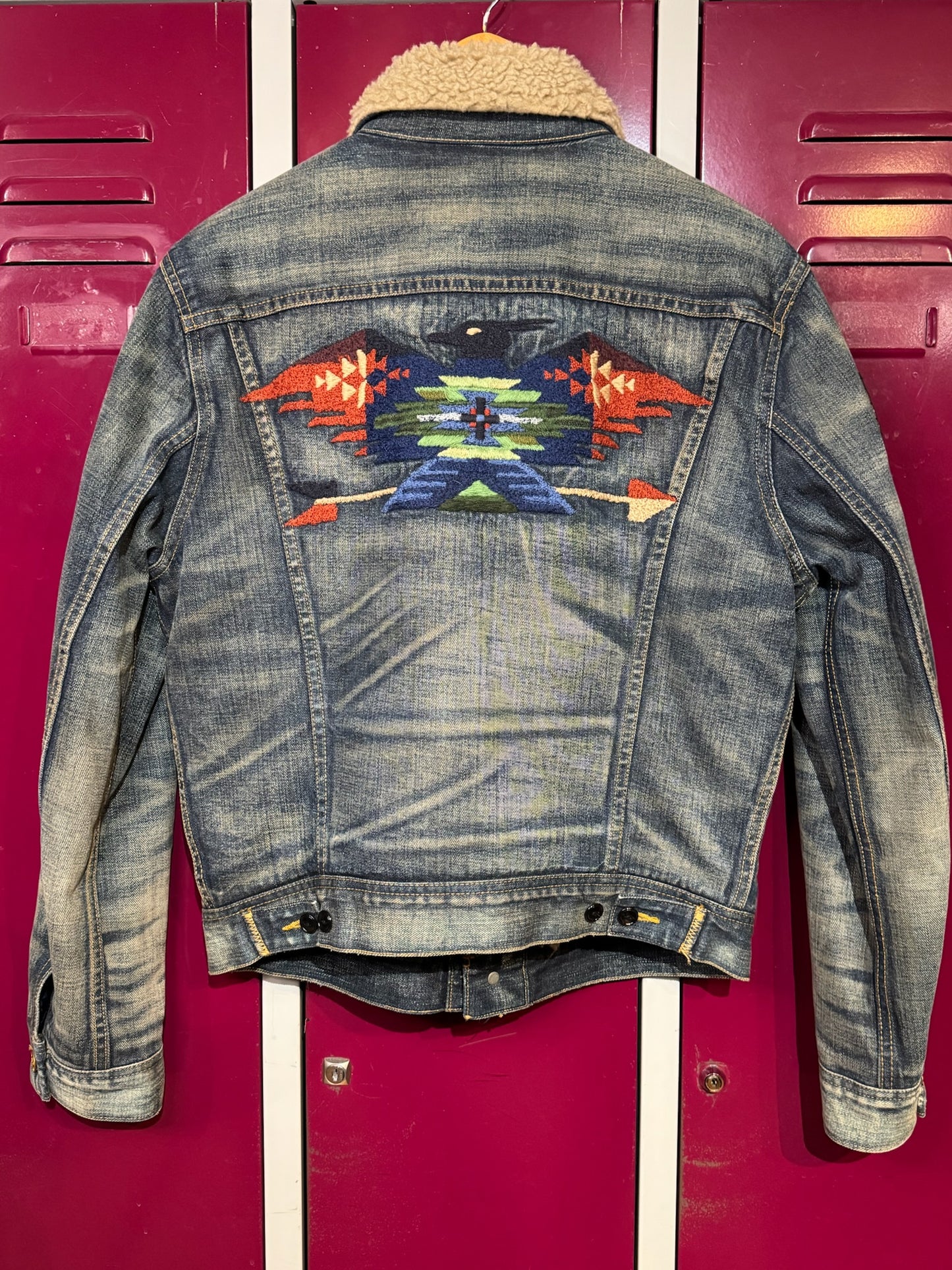 POLO RALPH LAUREN AZTEC SOUTHWEST THUNDERBIRD SHERPA DENIM JACKET SZ: S