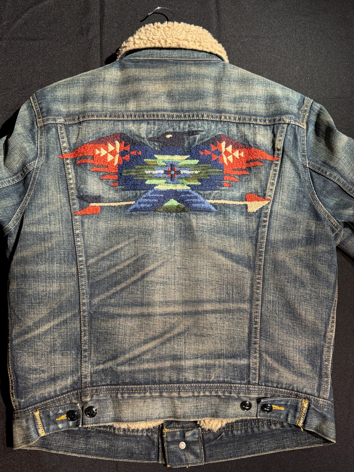 POLO RALPH LAUREN AZTEC SOUTHWEST THUNDERBIRD SHERPA DENIM JACKET SZ: S