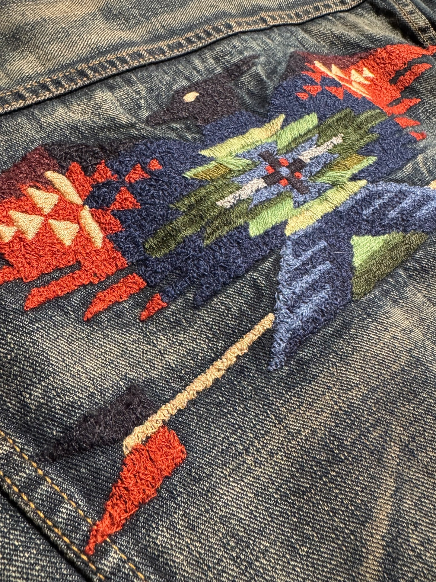 POLO RALPH LAUREN AZTEC SOUTHWEST THUNDERBIRD SHERPA DENIM JACKET SZ: S