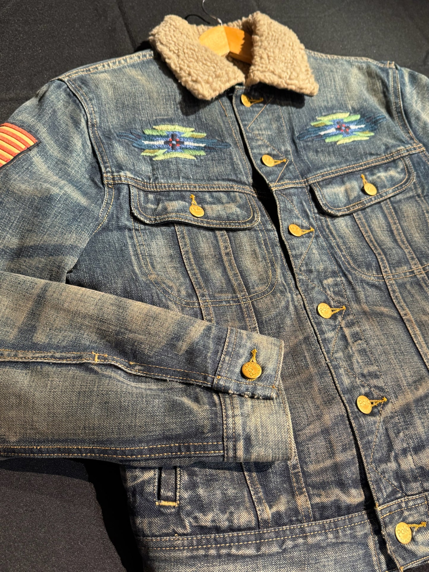 POLO RALPH LAUREN AZTEC SOUTHWEST THUNDERBIRD SHERPA DENIM JACKET SZ: S