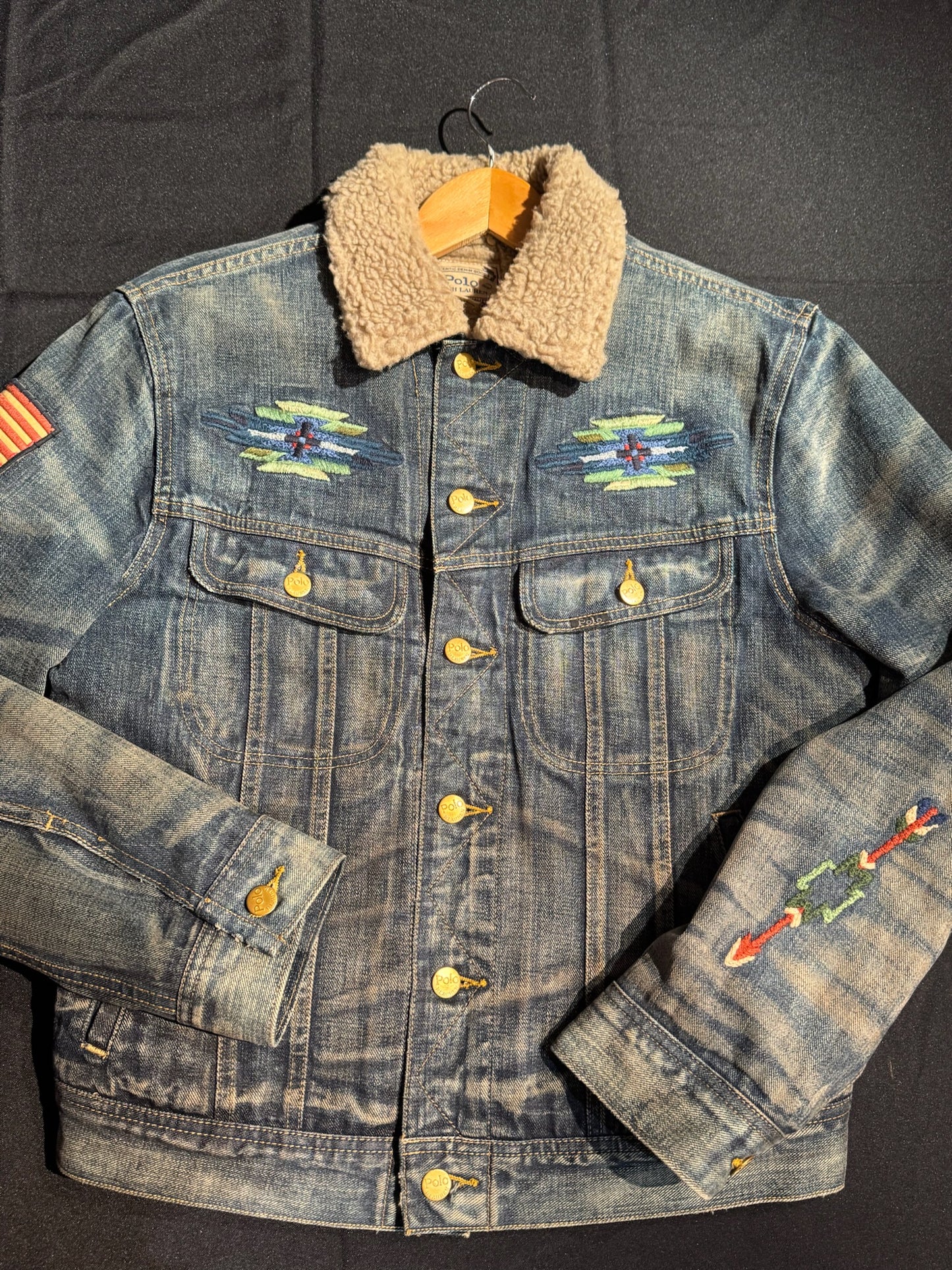 POLO RALPH LAUREN AZTEC SOUTHWEST THUNDERBIRD SHERPA DENIM JACKET SZ: S
