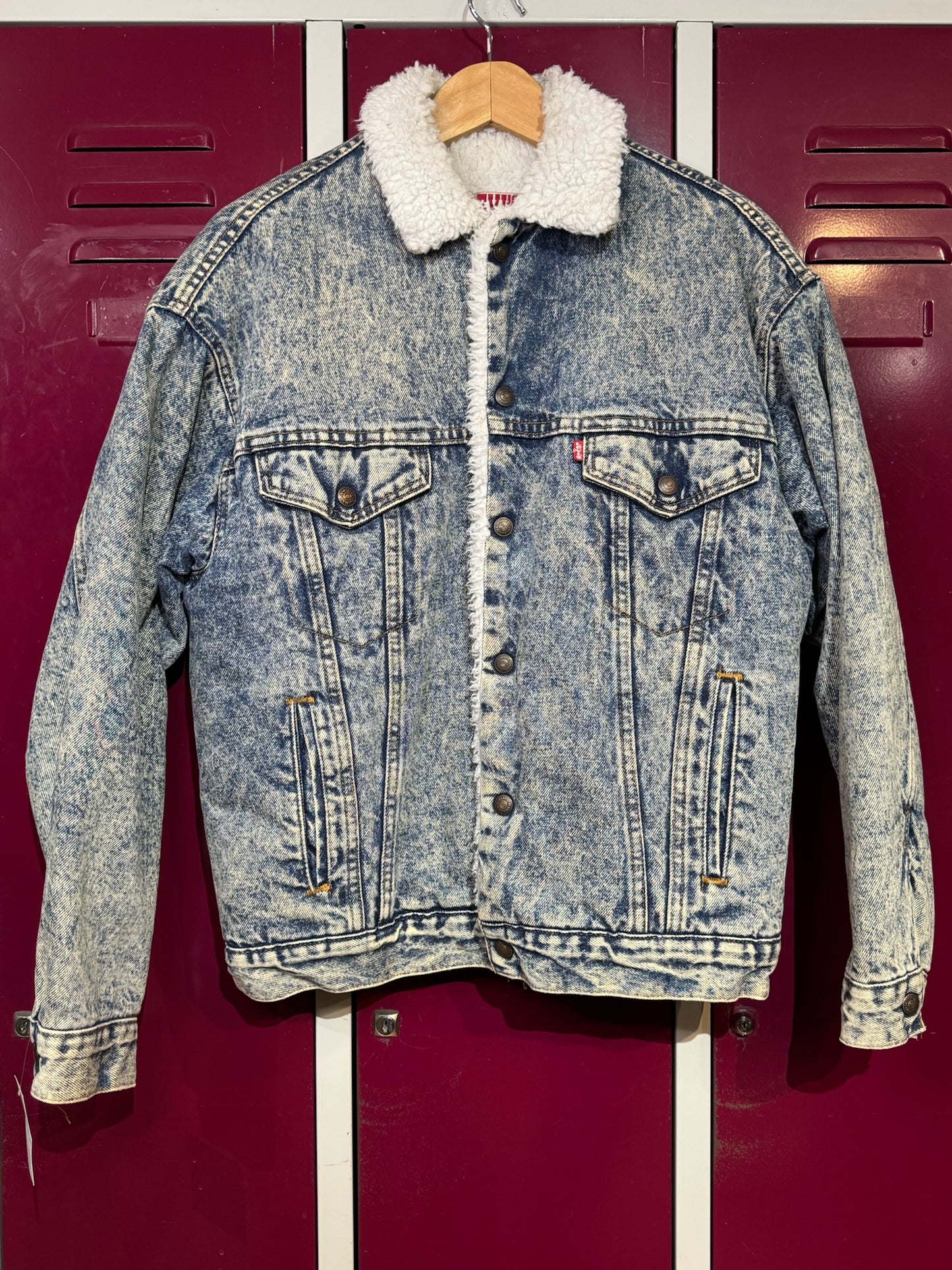 LEVI'S VINTAGE 80s SHERPA ACID WASH DENIM JACKET SZ: S