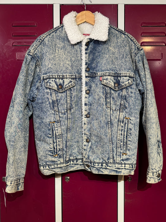 LEVI'S VINTAGE 80s SHERPA ACID WASH DENIM JACKET  SZ: S