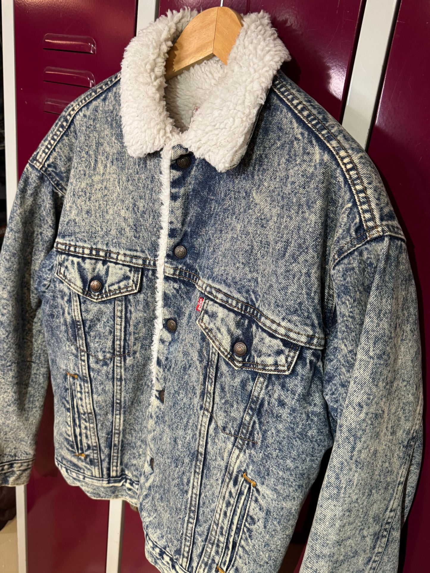 LEVI'S VINTAGE 80s SHERPA ACID WASH DENIM JACKET SZ: S