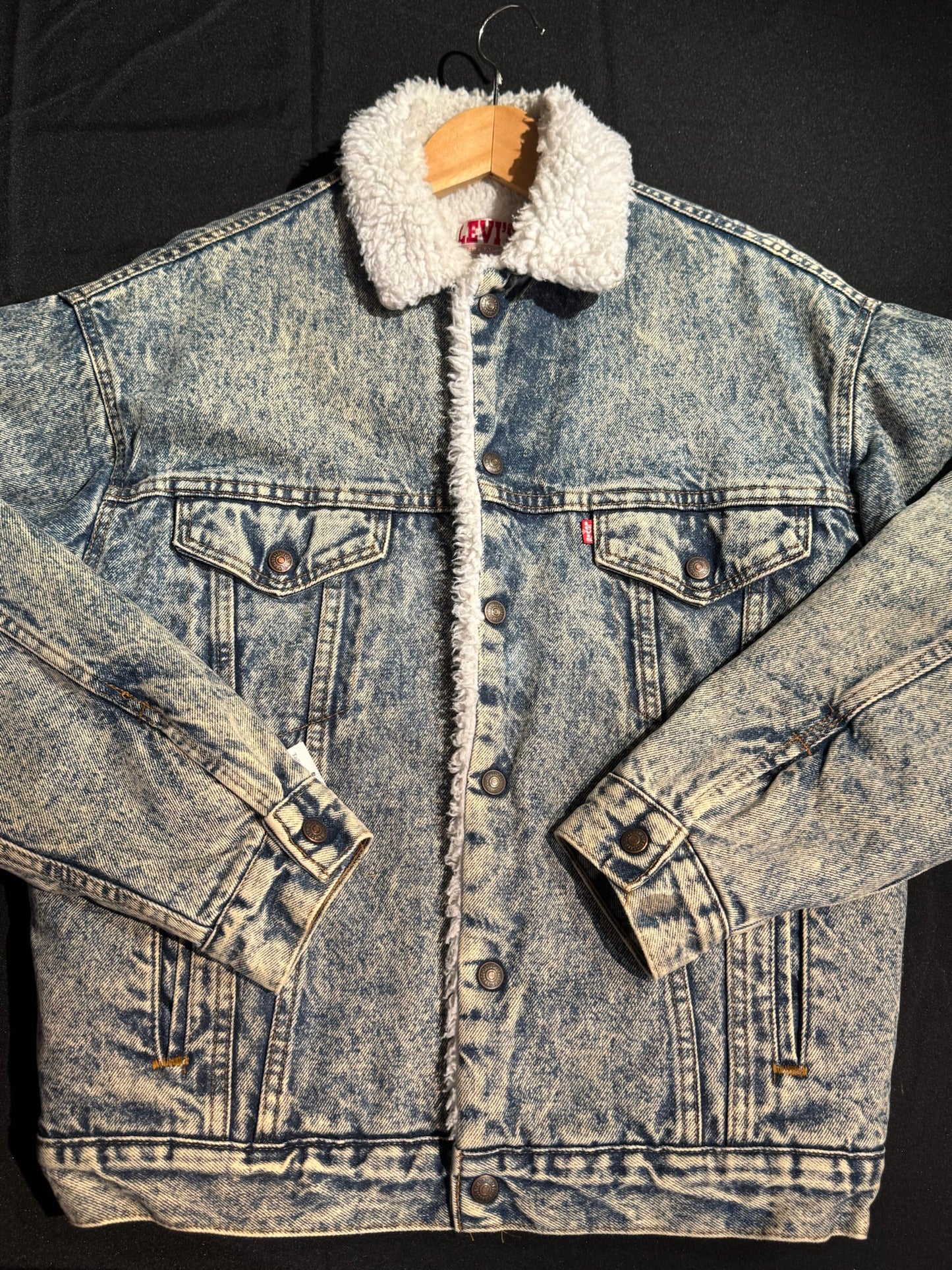 LEVI'S VINTAGE 80s SHERPA ACID WASH DENIM JACKET SZ: S