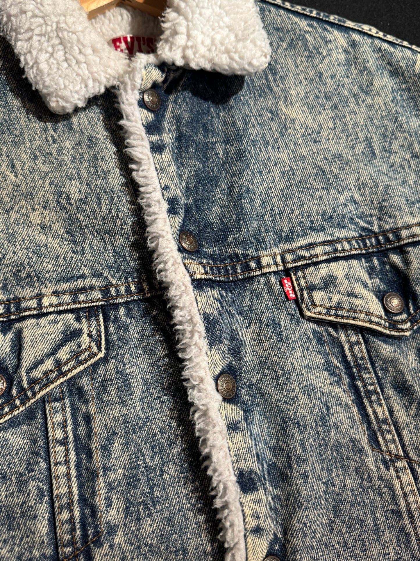 LEVI'S VINTAGE 80s SHERPA ACID WASH DENIM JACKET SZ: S