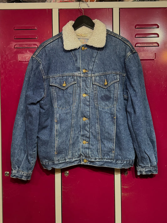 VINTAGE 80s GENERAL COMPANY SHERPA DENIM JACKET SZ: S