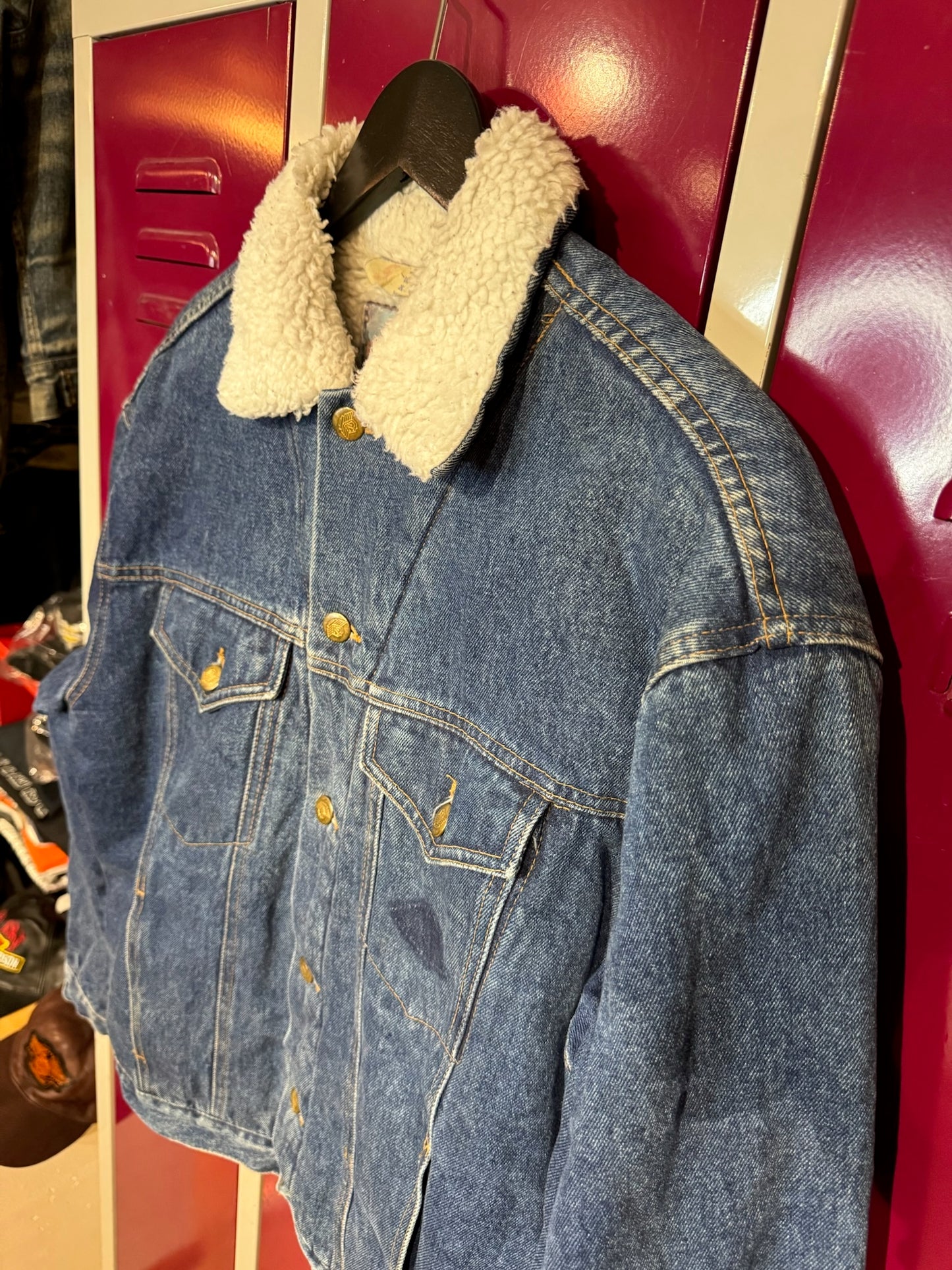 VINTAGE 80s GENERAL COMPANY SHERPA DENIM JACKET SZ: S