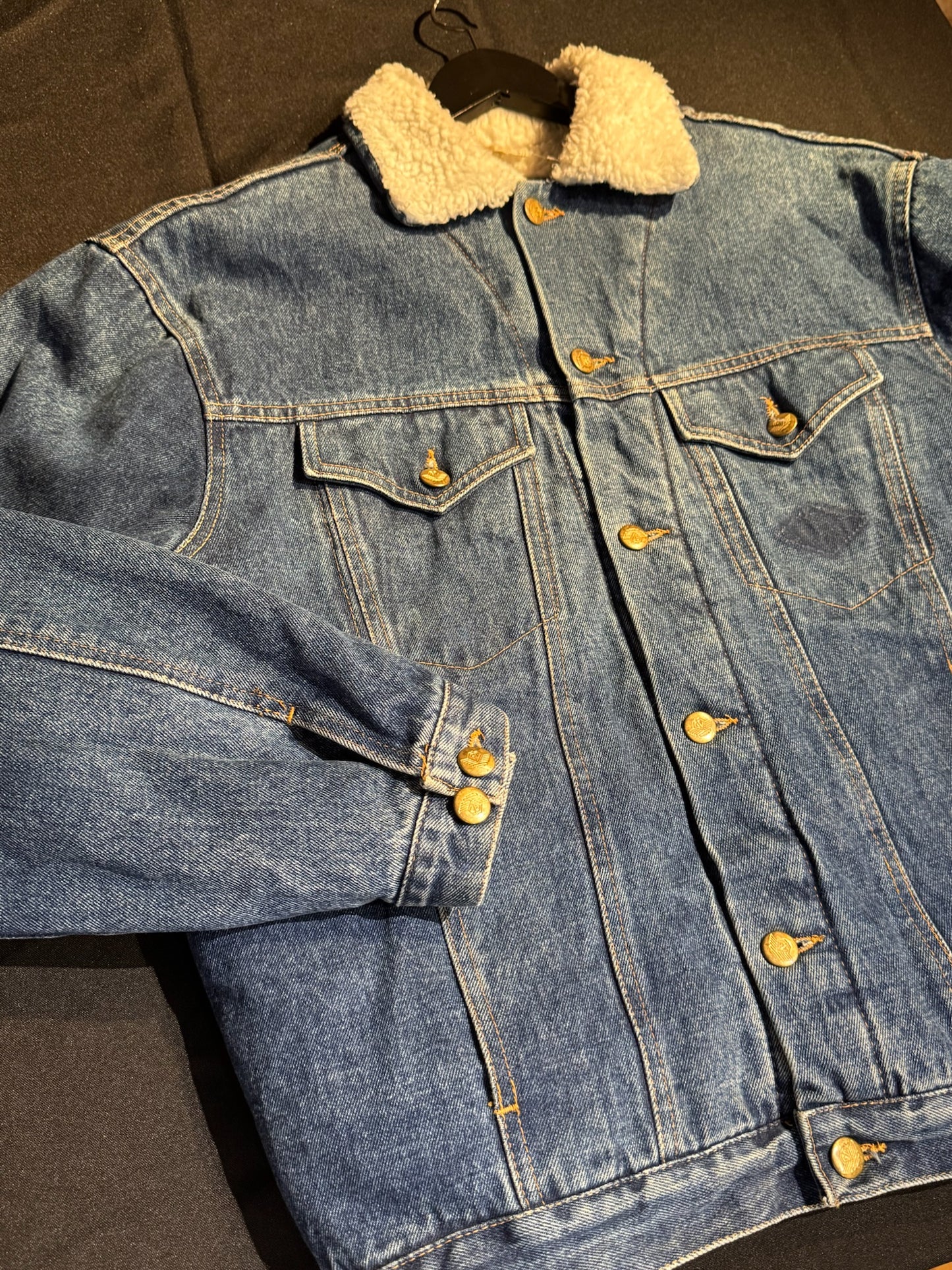 VINTAGE 80s GENERAL COMPANY SHERPA DENIM JACKET SZ: S