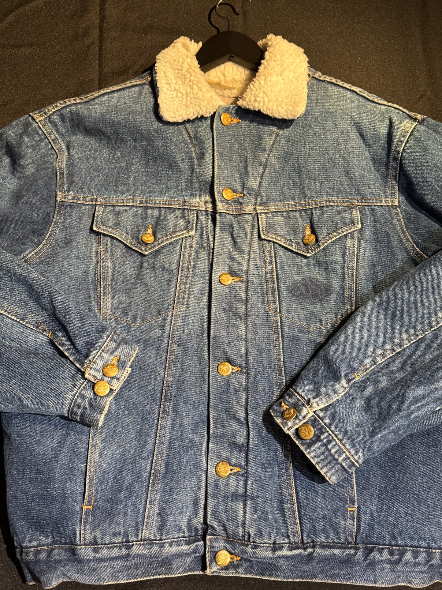 VINTAGE 80s GENERAL COMPANY SHERPA DENIM JACKET SZ: S