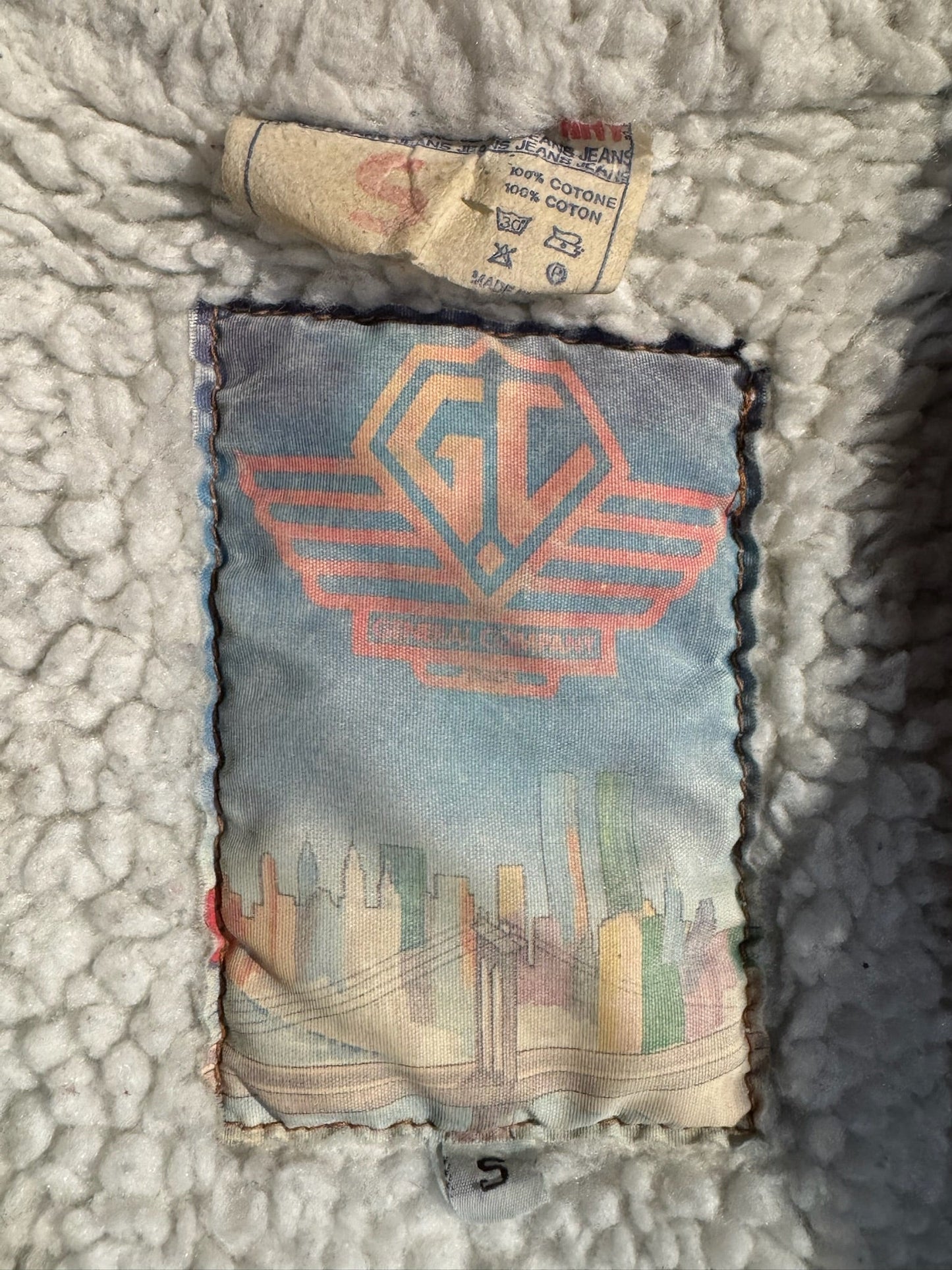 VINTAGE 80s GENERAL COMPANY SHERPA DENIM JACKET SZ: S