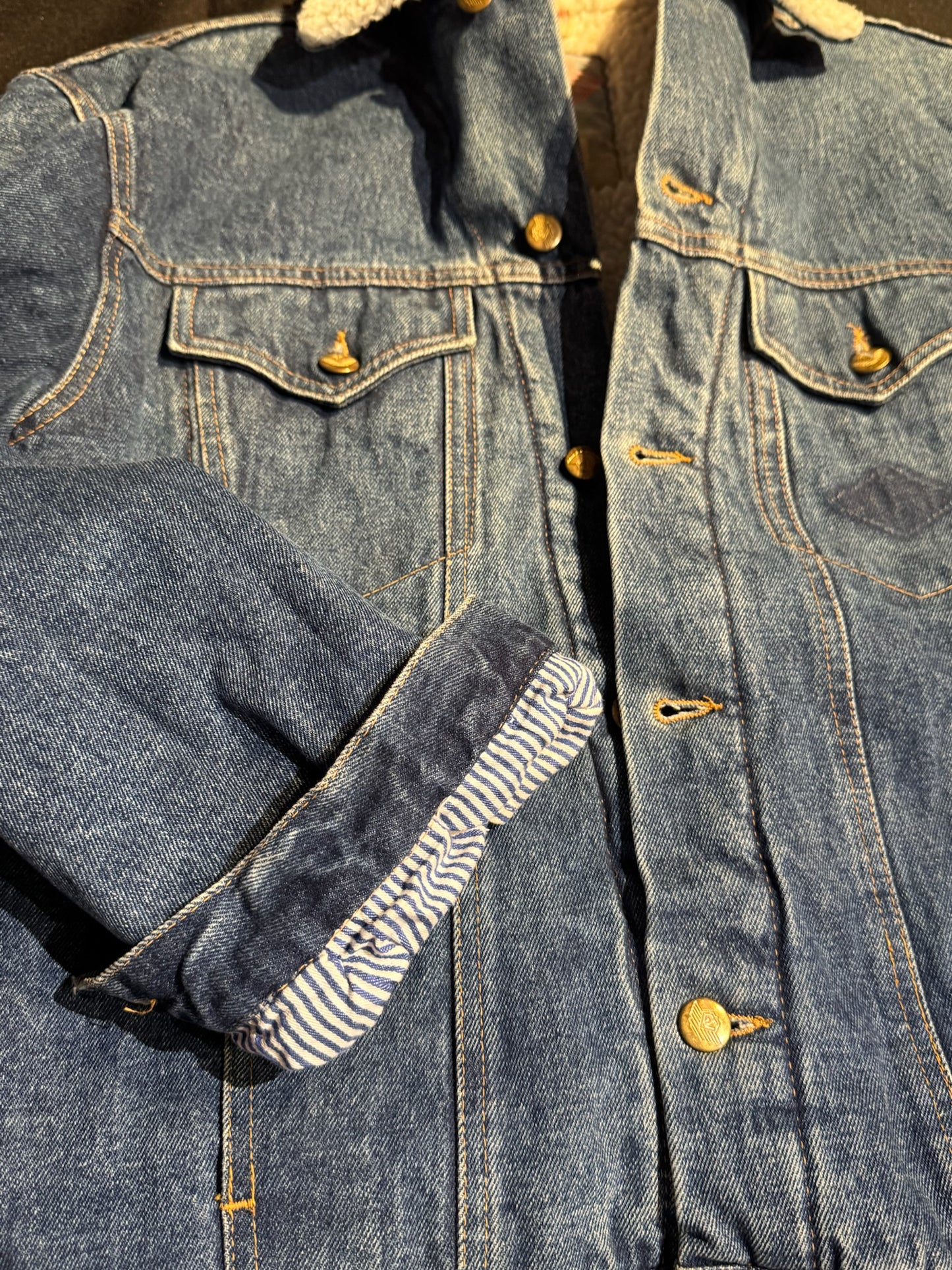 VINTAGE 80s GENERAL COMPANY SHERPA DENIM JACKET SZ: S
