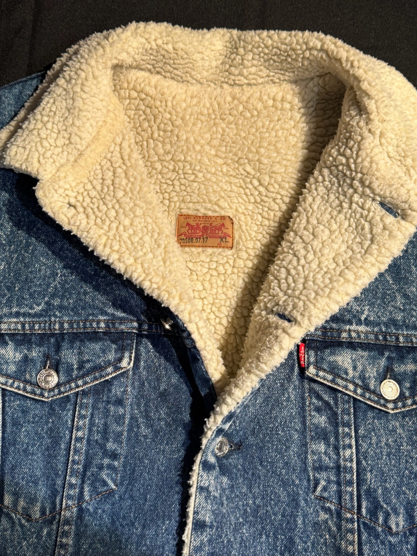 LEVI'S VINTAGE SHERPA ACID WASH DENIM JACKET  SZ: XL