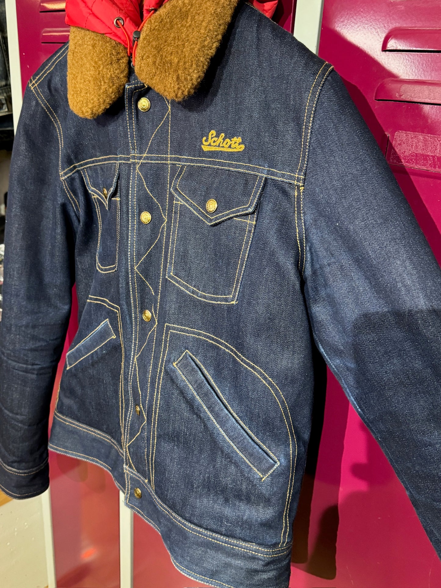 SCHOTT N.Y.C MADISON DENIM "REMOVABLE HOOD & COLLAR" JACKET SZ: S