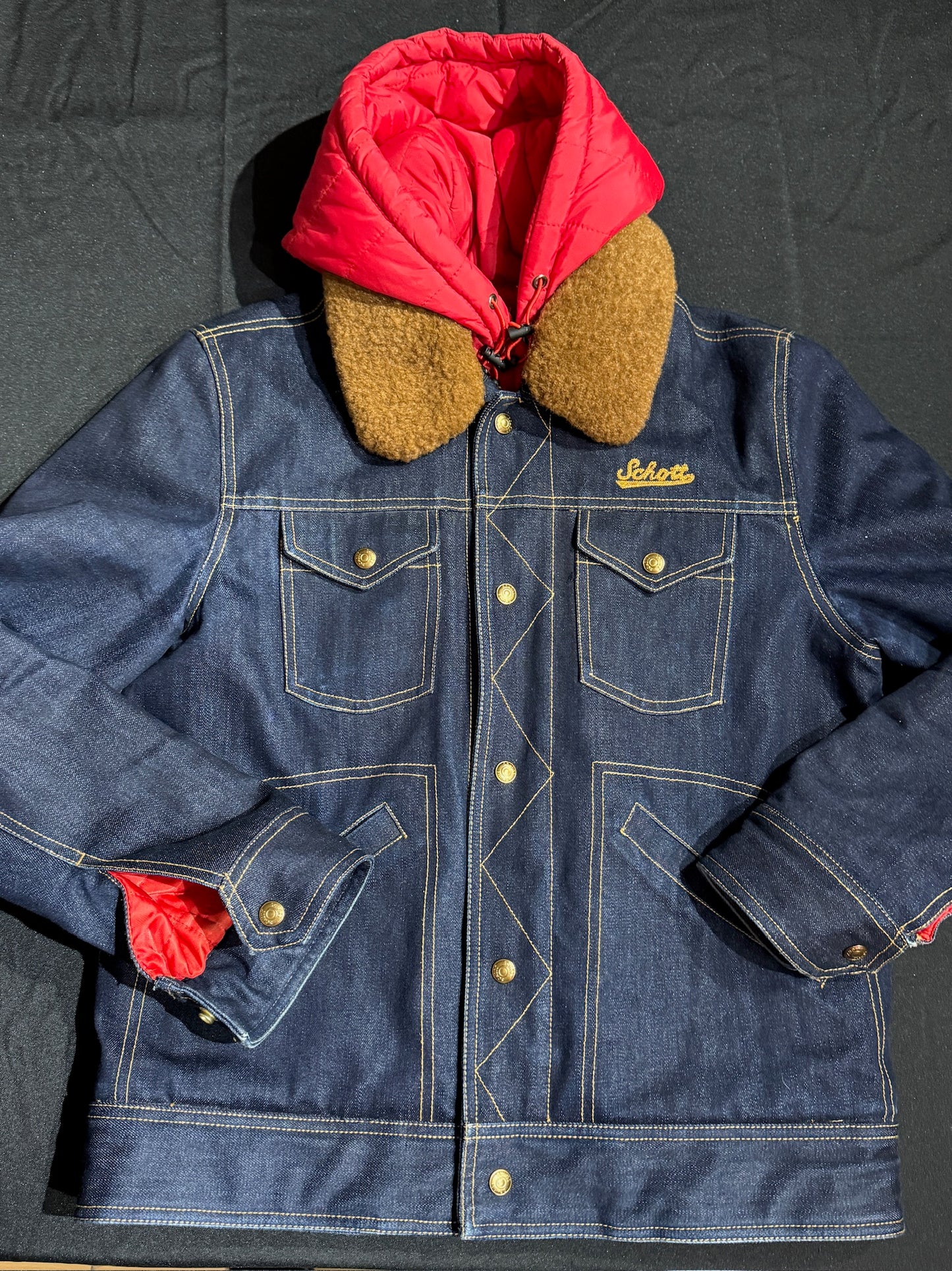 SCHOTT N.Y.C MADISON DENIM "REMOVABLE HOOD & COLLAR" JACKET SZ: S