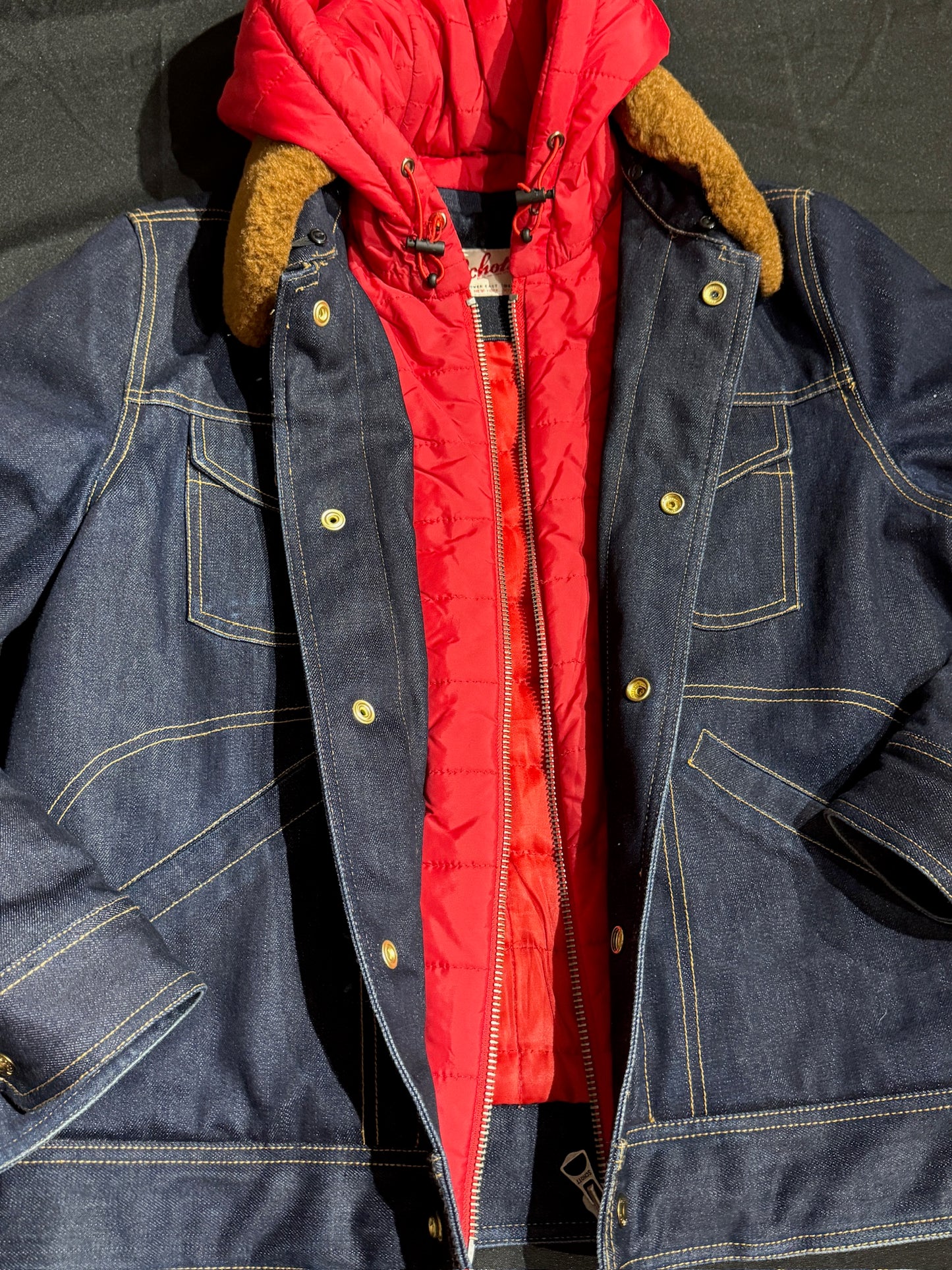 SCHOTT N.Y.C MADISON DENIM "REMOVABLE HOOD & COLLAR" JACKET SZ: S